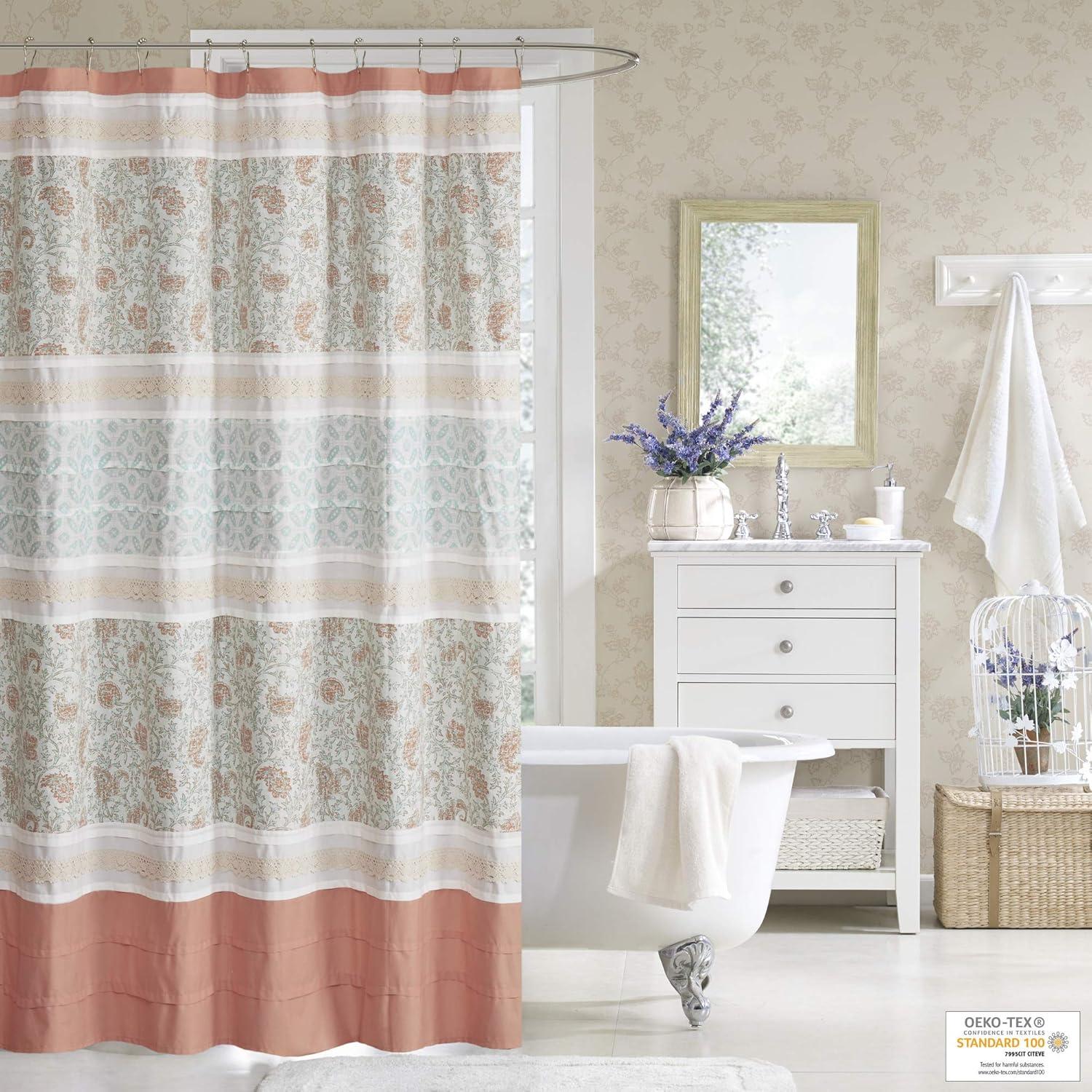 imageDawn Modern Cotton Fabric Shower Curtain CottageCountry Print Design Shower Curtains for Bathroom 72 X 72 BlueCoral