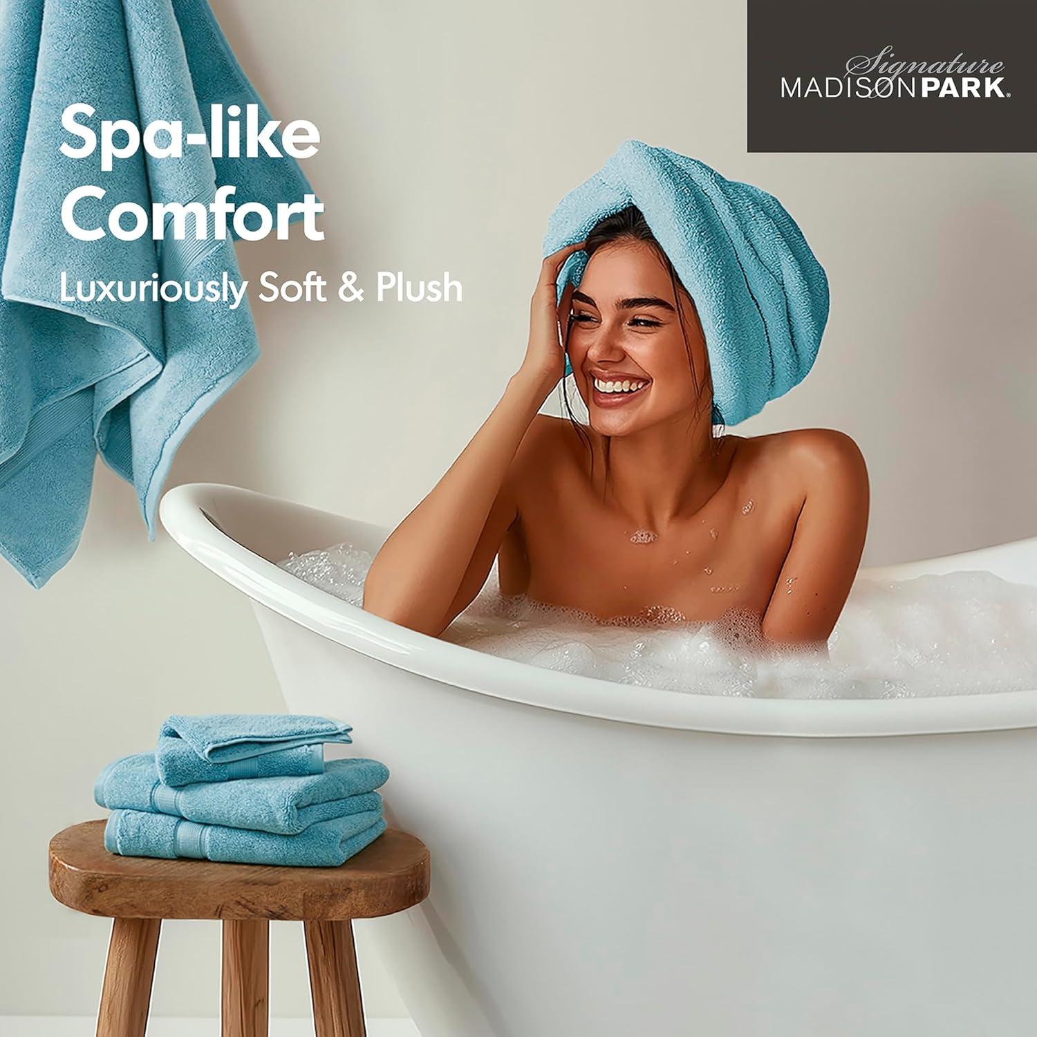 imageMadison Park 800GSM Bathroom Towel Set of 8 100 Cotton Bath Towel Set for Bathroom Luxurious Highly Absorbent 2 Bath Towels 2 Hand Towels 4 Washcloths Quick Dry Spa Quality SeafoamAqua