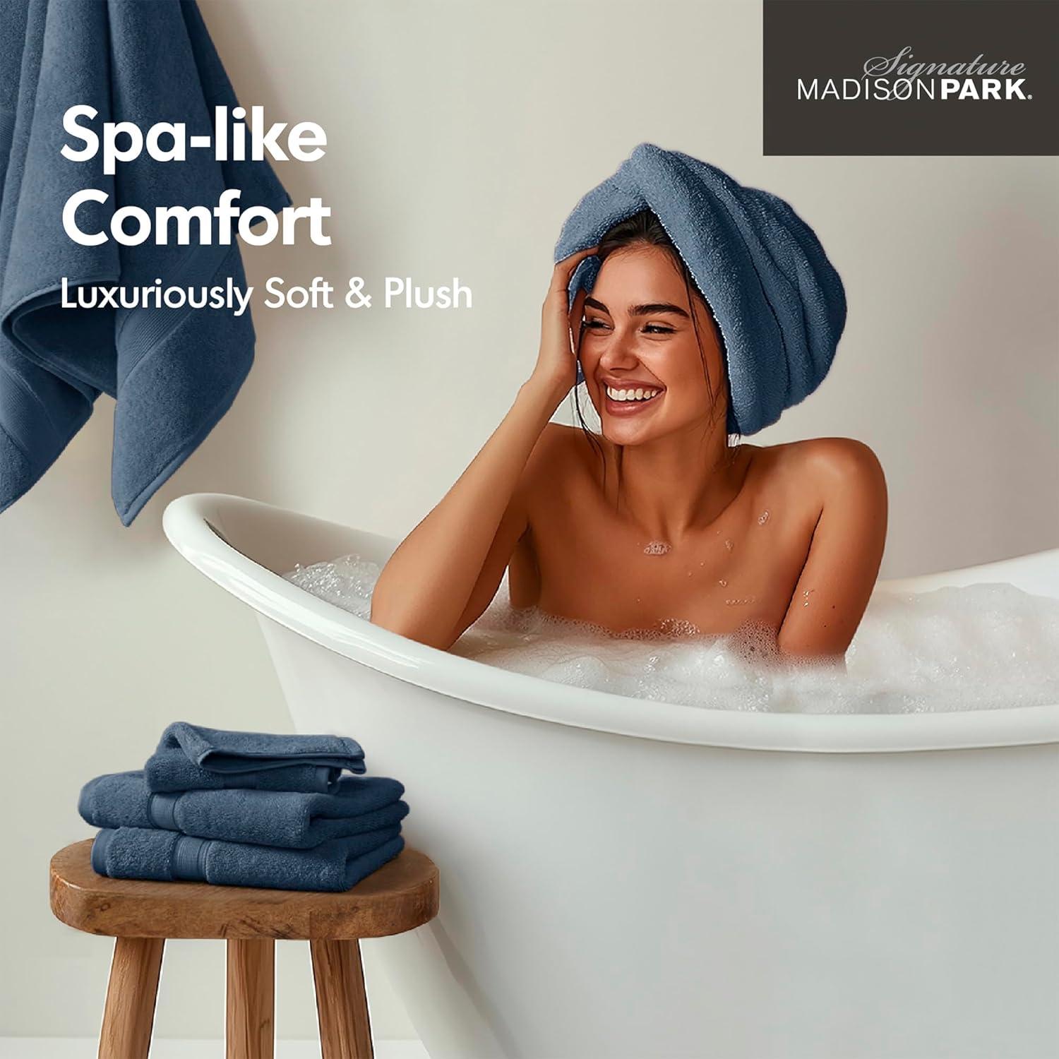 imageMadison Park 800GSM Bathroom Towel Set of 8 100 Cotton Bath Towel Set for Bathroom Luxurious Highly Absorbent 2 Bath Towels 2 Hand Towels 4 Washcloths Quick Dry Spa Quality SeafoamSlate Blue
