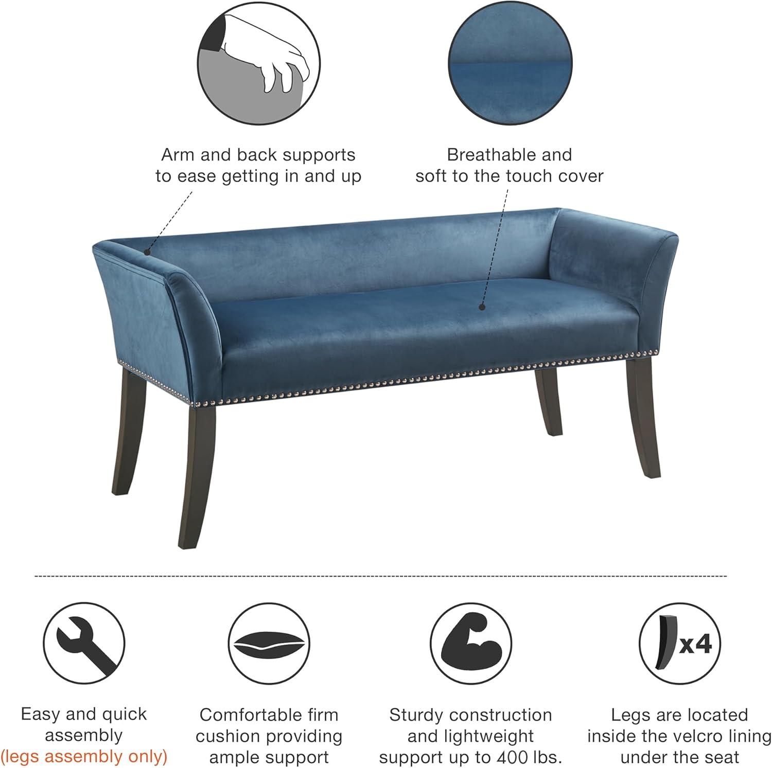 imageMadison Park Accent Bench Upholstered with Nailhead Trim ampamp Padded Seat Entryway Bench Small End of Bed Bench with Back 495quot W x 1925quot D x 23quot H TanBlue