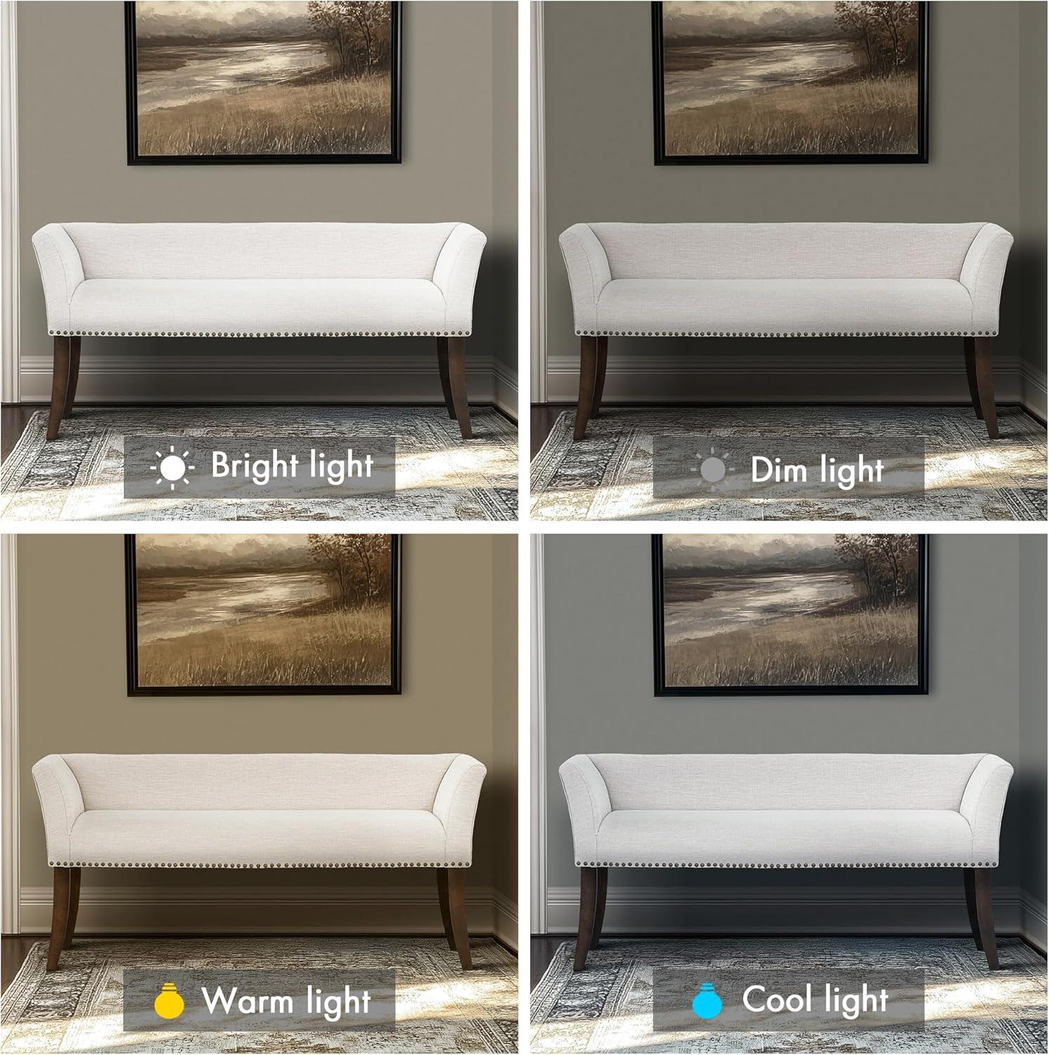 imageMadison Park Accent Bench Upholstered with Nailhead Trim ampamp Padded Seat Entryway Bench Small End of Bed Bench with Back 495quot W x 1925quot D x 23quot H TanCream