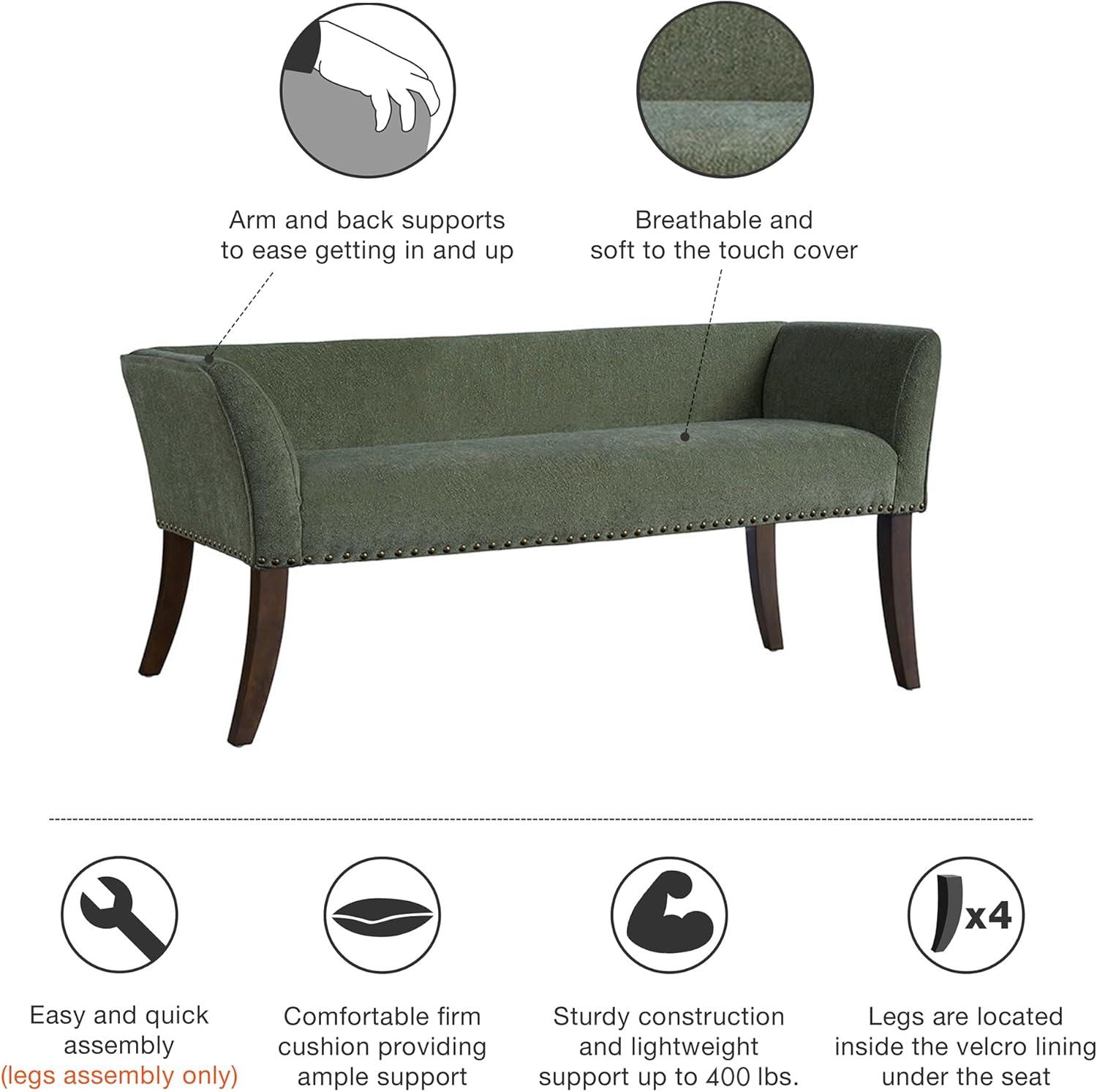 imageMadison Park Accent Bench Upholstered with Nailhead Trim ampamp Padded Seat Entryway Bench Small End of Bed Bench with Back 495quot W x 1925quot D x 23quot H TanGreen