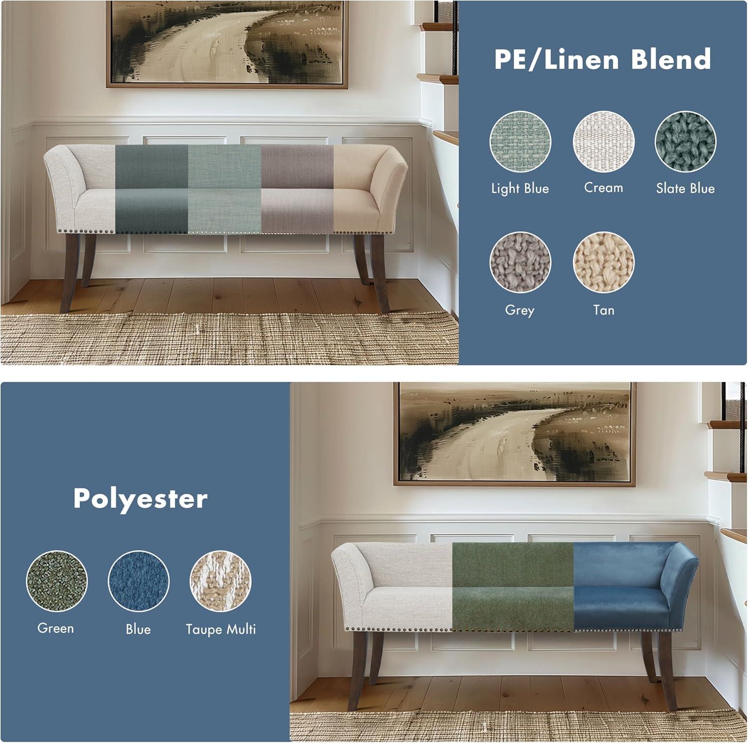 imageMadison Park Accent Bench Upholstered with Nailhead Trim ampamp Padded Seat Entryway Bench Small End of Bed Bench with Back 495quot W x 1925quot D x 23quot H TanBlue