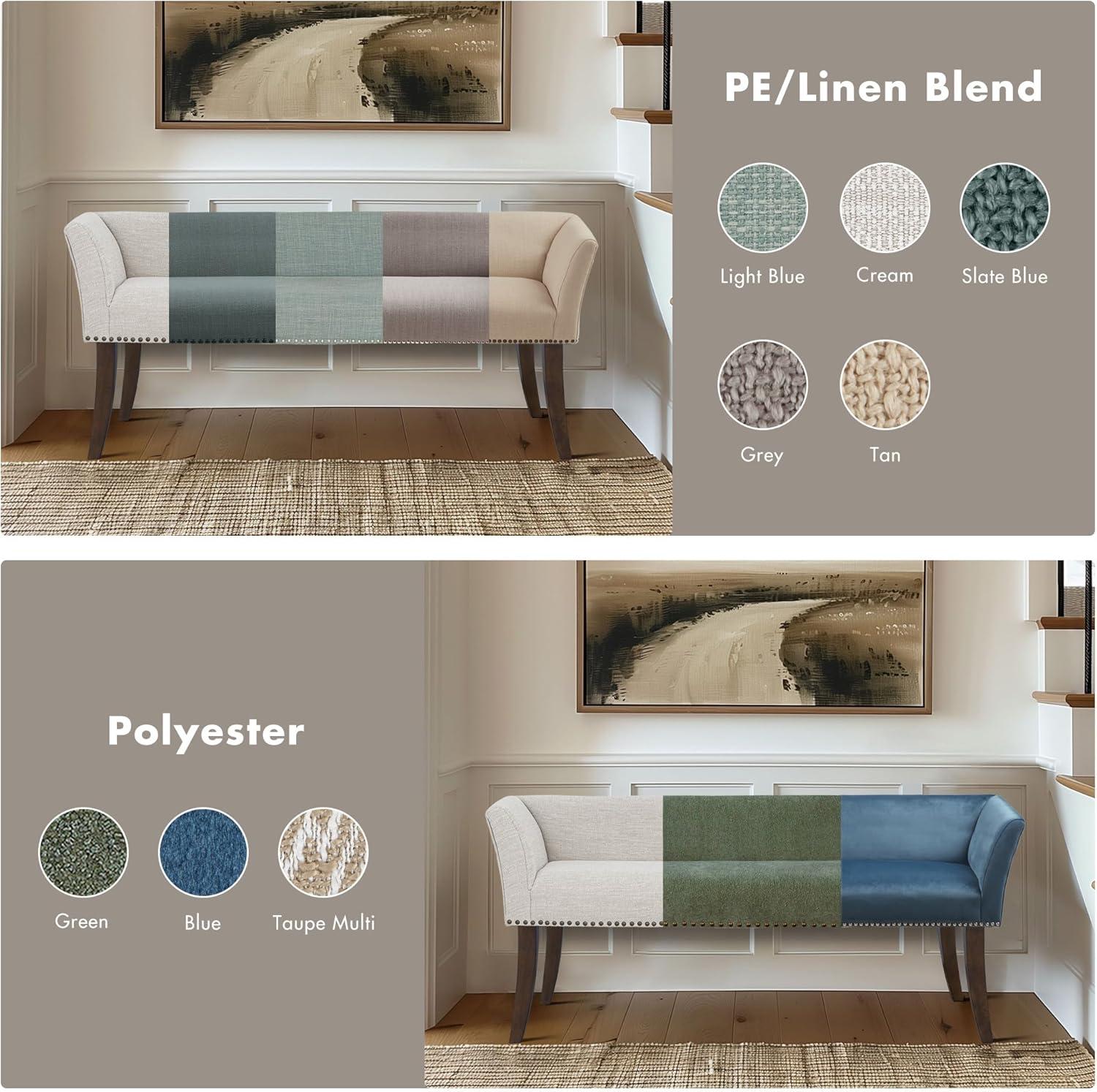imageMadison Park Accent Bench Upholstered with Nailhead Trim ampamp Padded Seat Entryway Bench Small End of Bed Bench with Back 495quot W x 1925quot D x 23quot H TanGrey