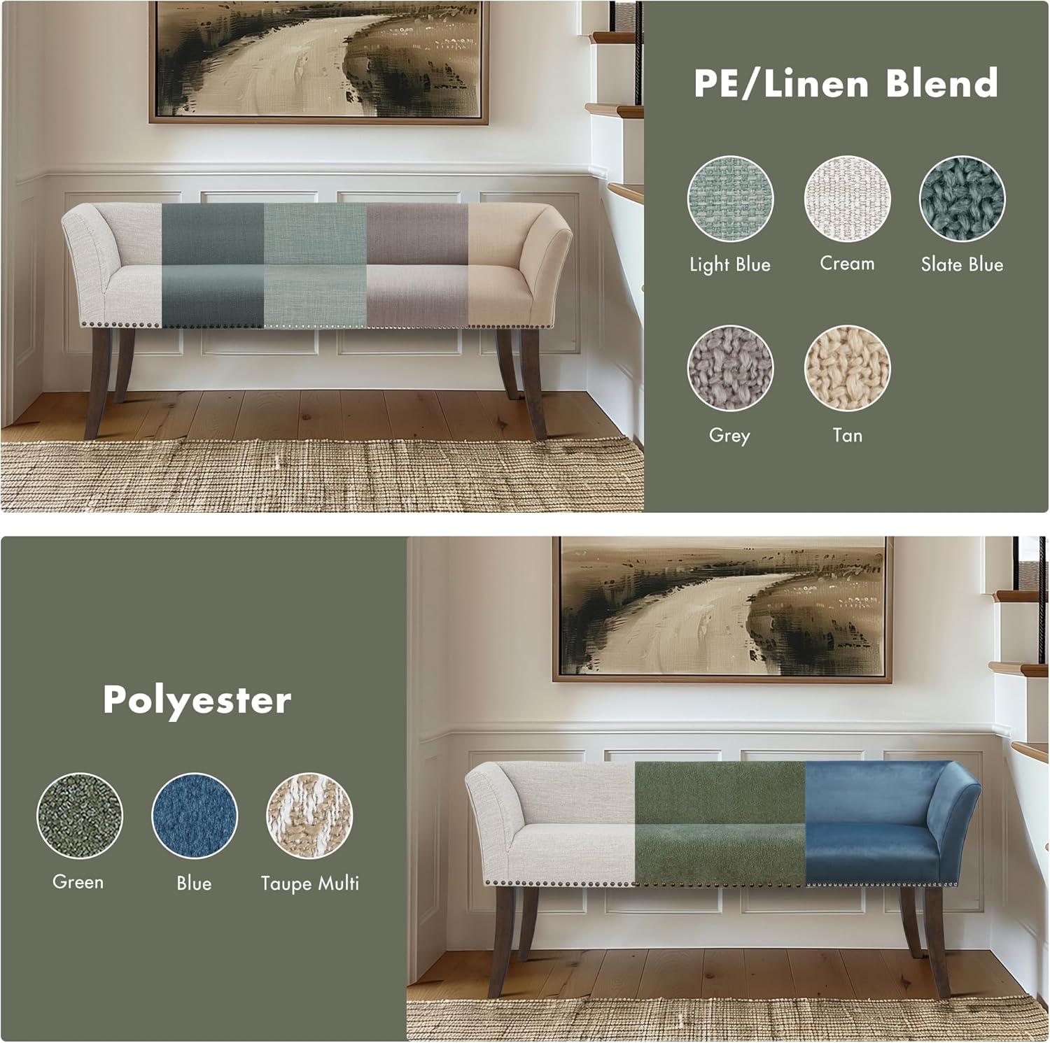imageMadison Park Accent Bench Upholstered with Nailhead Trim ampamp Padded Seat Entryway Bench Small End of Bed Bench with Back 495quot W x 1925quot D x 23quot H TanGreen
