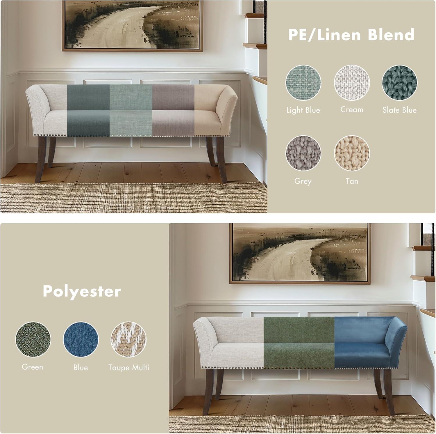 imageMadison Park Accent Bench Upholstered with Nailhead Trim ampamp Padded Seat Entryway Bench Small End of Bed Bench with Back 495quot W x 1925quot D x 23quot H TanCream