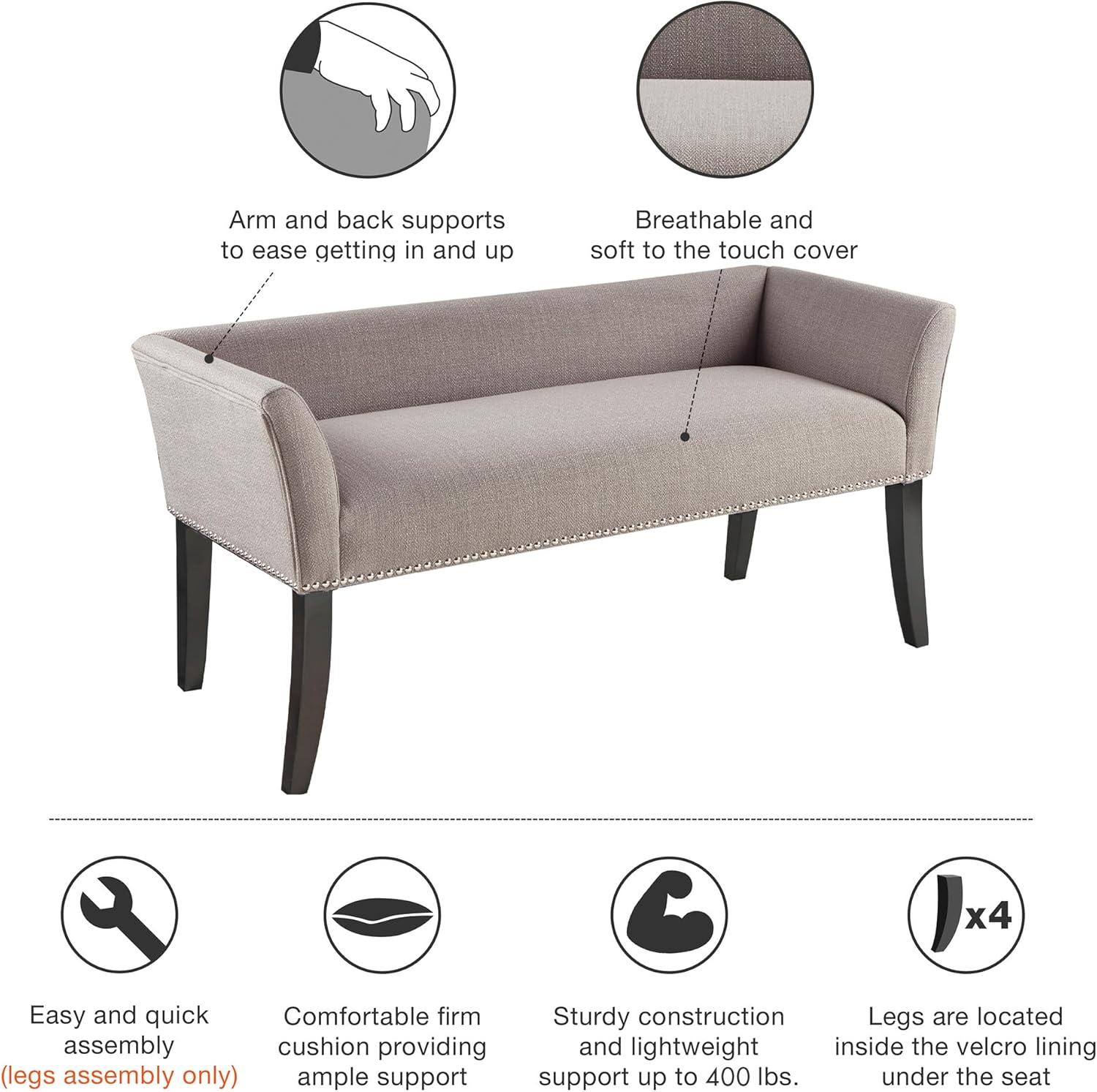 imageMadison Park Accent Bench Upholstered with Nailhead Trim ampamp Padded Seat Entryway Bench Small End of Bed Bench with Back 495quot W x 1925quot D x 23quot H TanGrey