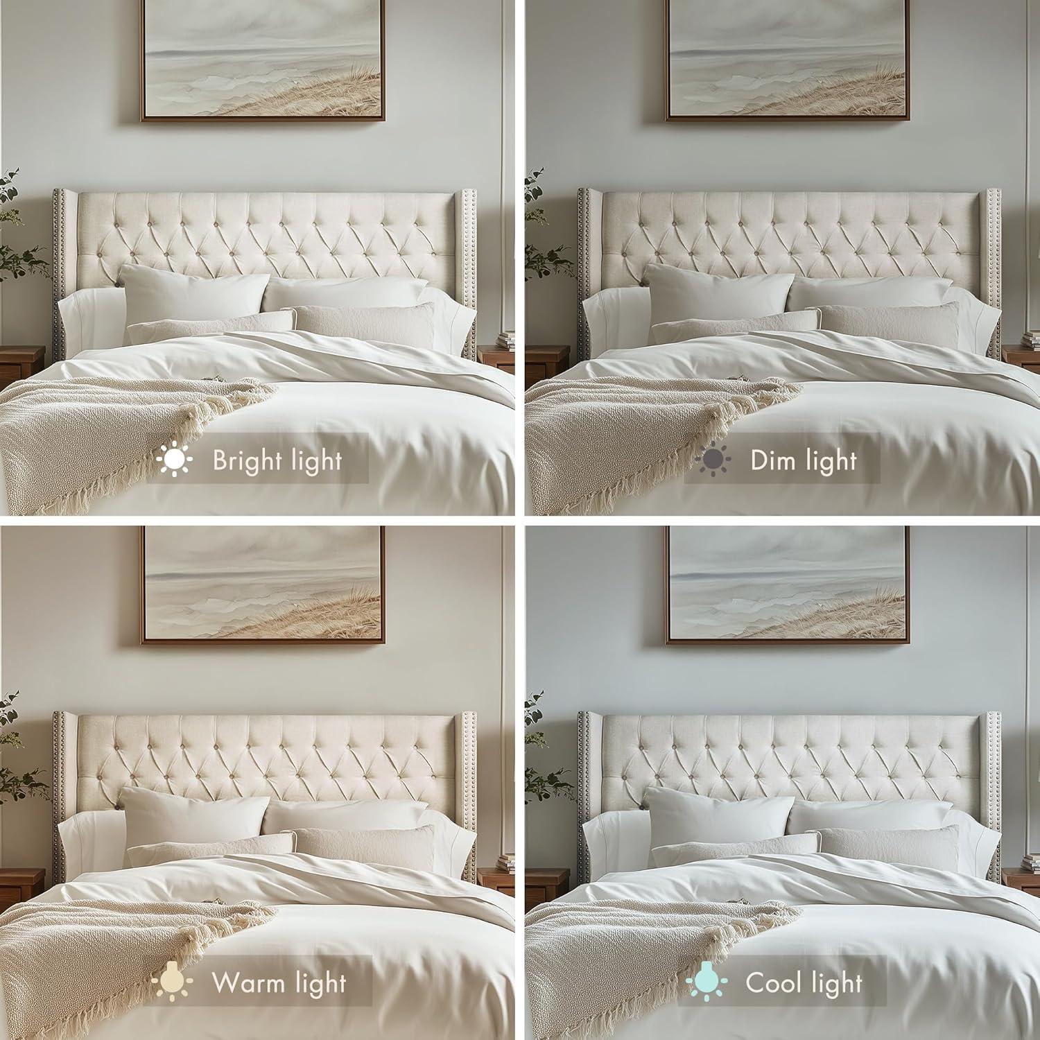imageMadison Park Amelia Upholstered Headboard Nail Head Trim Wingback Button Tufted King CreamCream