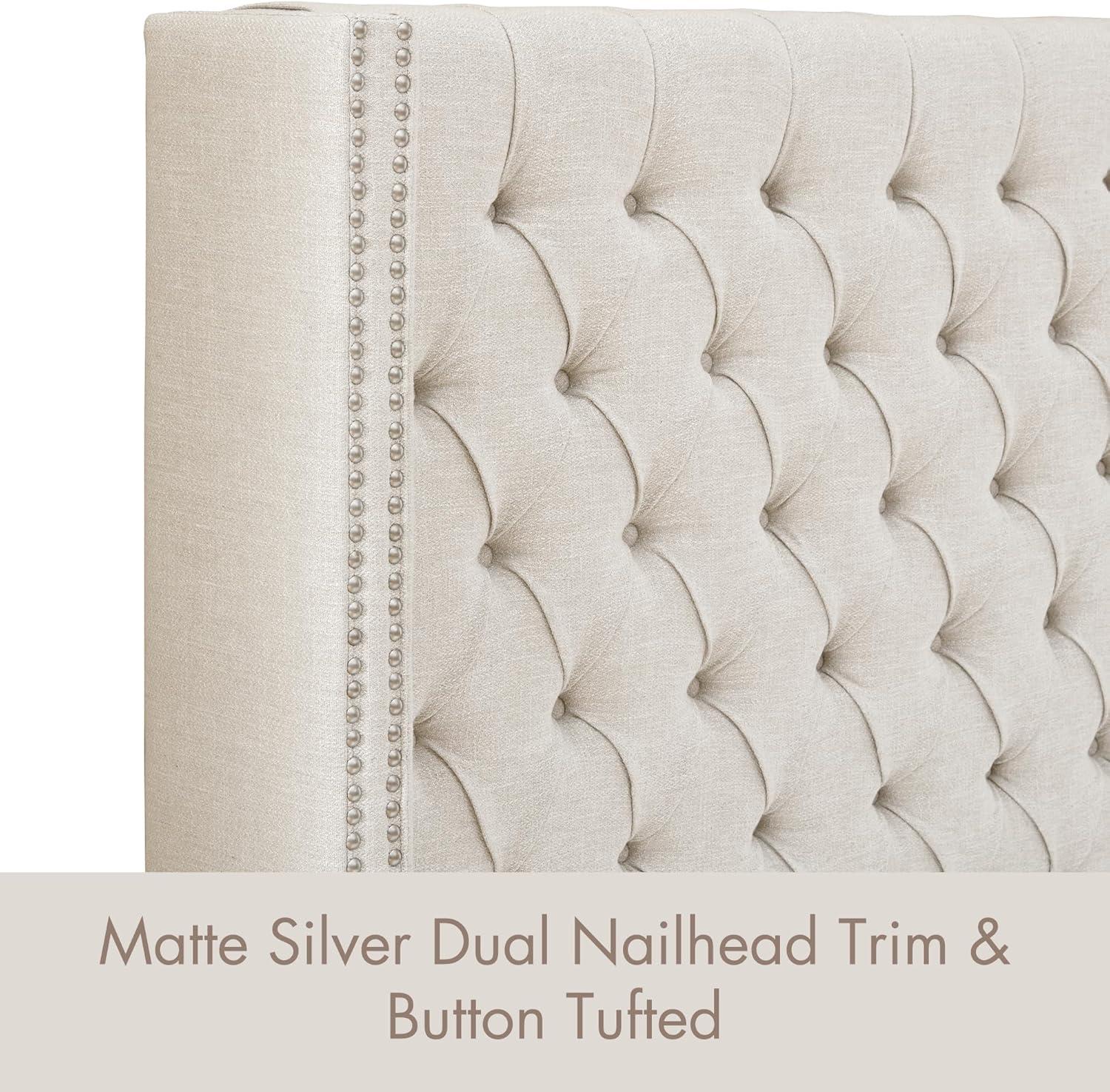 imageMadison Park Amelia Upholstered Headboard Nail Head Trim Wingback Button Tufted King CreamCream