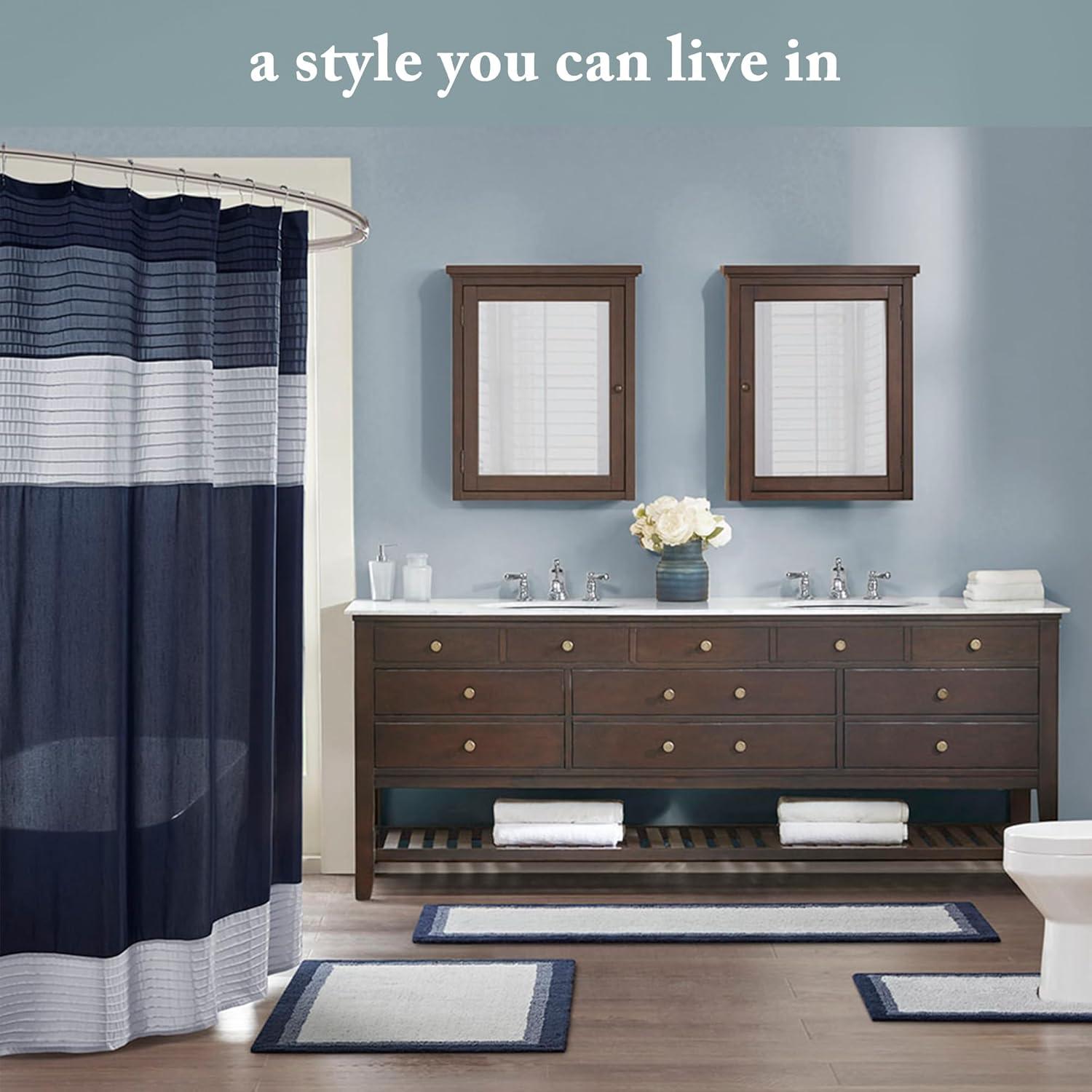 imageMadison Park Amherst Bathroom Shower Curtain Faux Silk Pieced Striped Modern Microfiber Bath Curtains 72x72 Inches AquaAqua