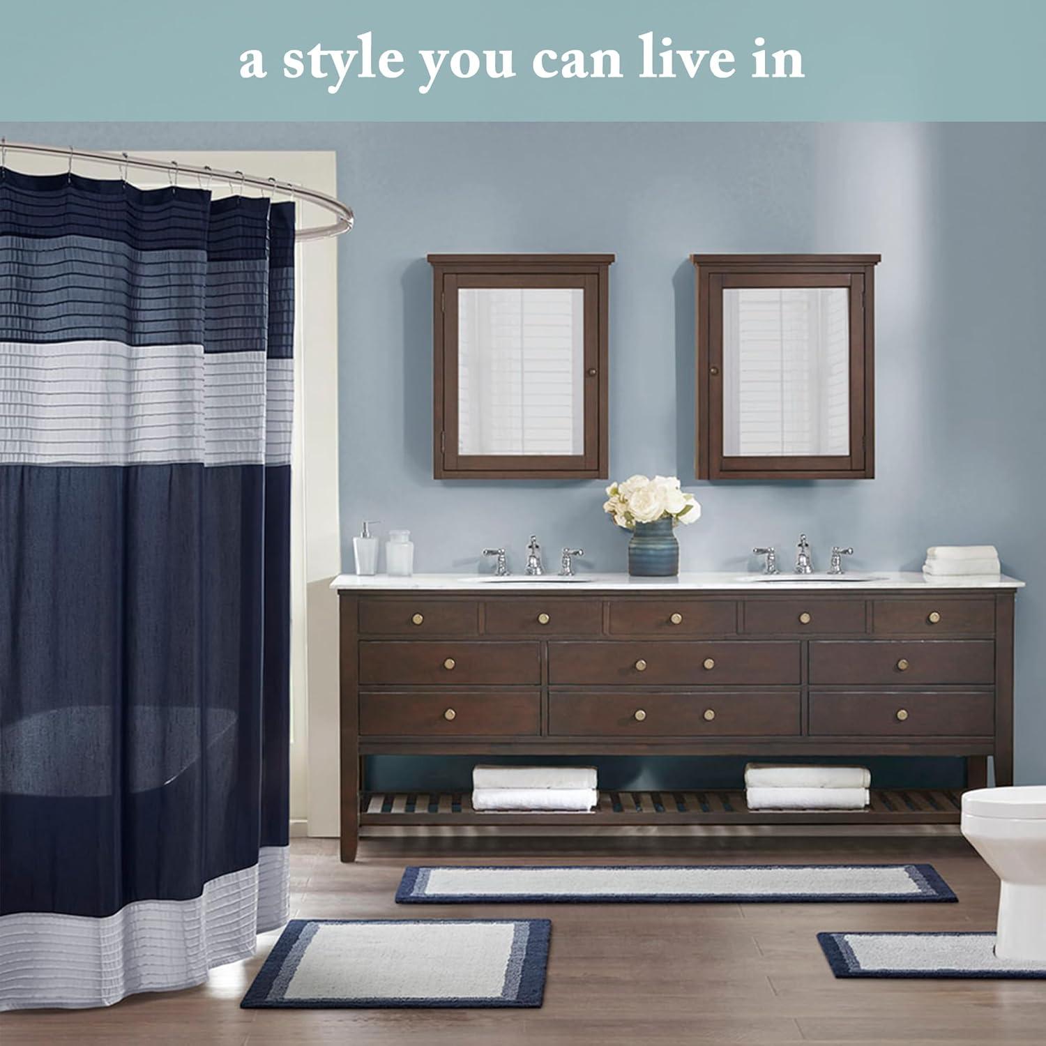imageMadison Park Amherst Bathroom Shower Curtain Faux Silk Pieced Striped Modern Microfiber Bath Curtains 72x72 Inches AquaBlueBrown