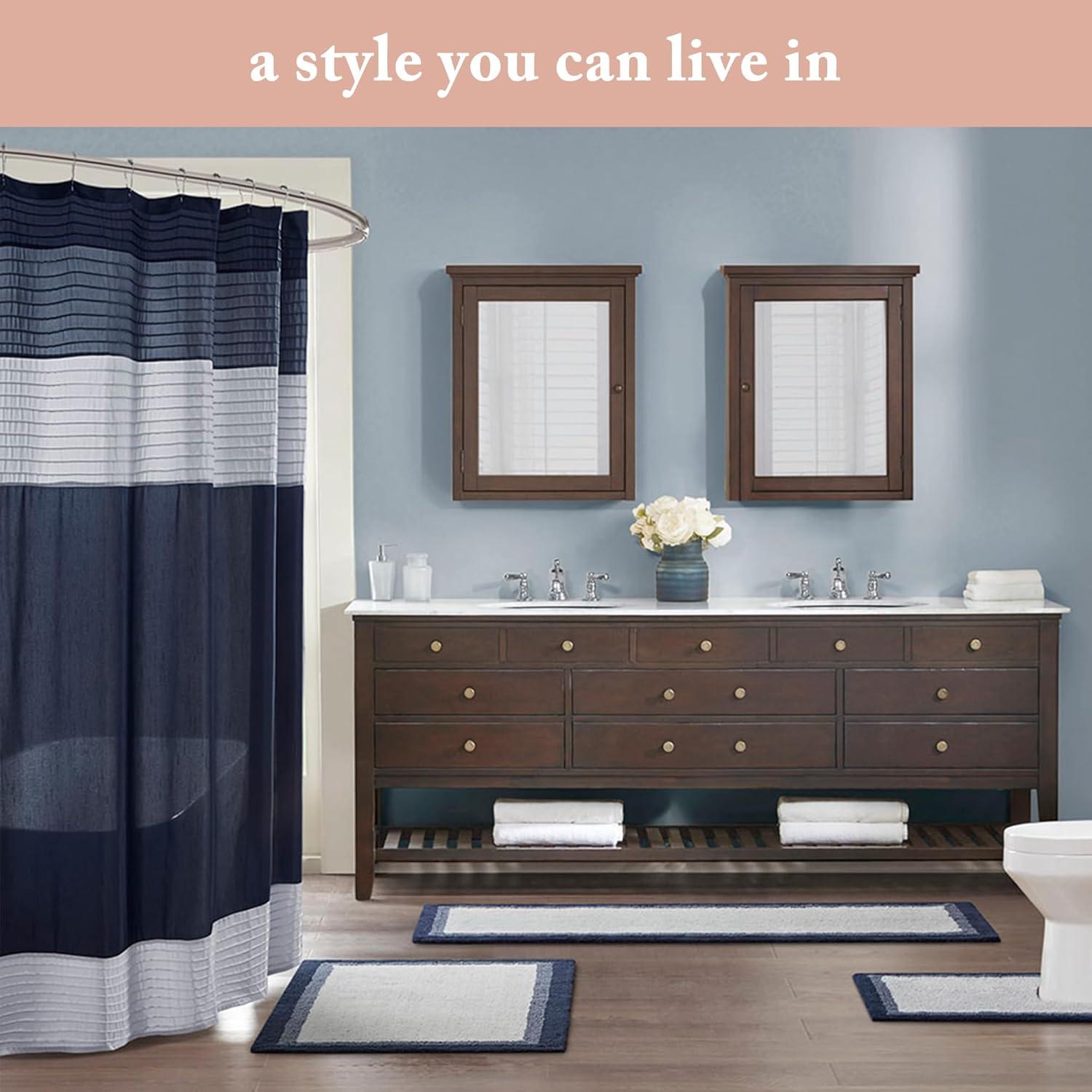 imageMadison Park Amherst Bathroom Shower Curtain Faux Silk Pieced Striped Modern Microfiber Bath Curtains 72x72 Inches AquaCoral