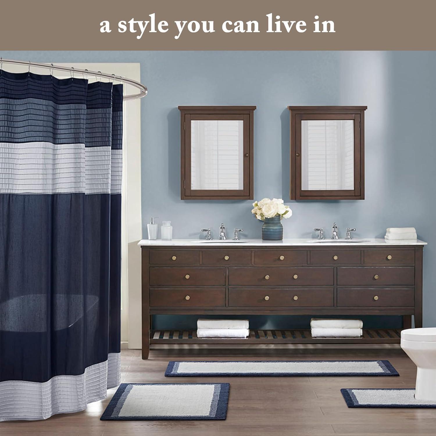 imageMadison Park Amherst Bathroom Shower Curtain Faux Silk Pieced Striped Modern Microfiber Bath Curtains 72x72 Inches AquaNatural