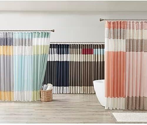 imageMadison Park Amherst Bathroom Shower Curtain Faux Silk Pieced Striped Modern Microfiber Bath Curtains 72x72 Inches AquaRedBrown