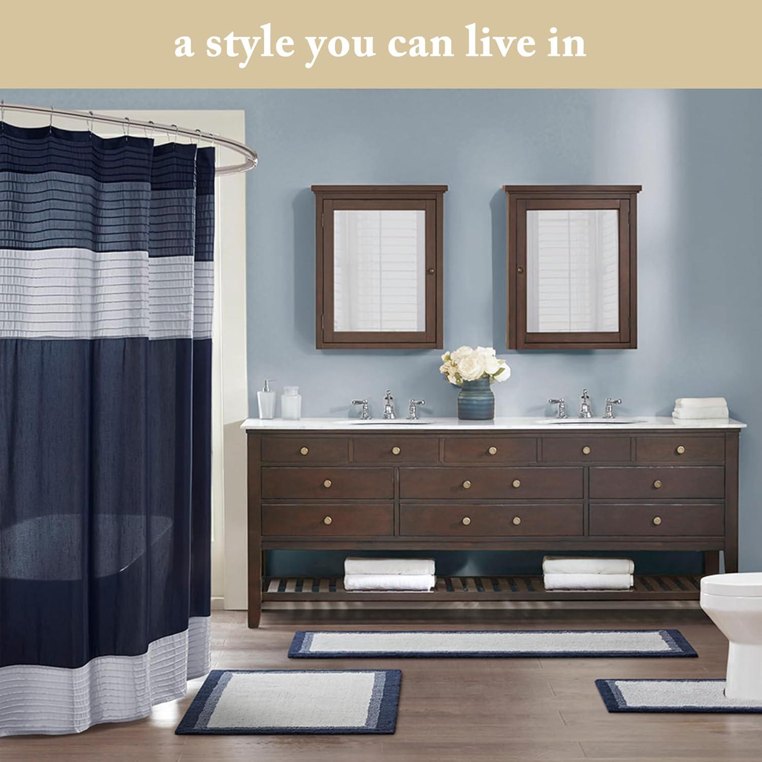 imageMadison Park Amherst Bathroom Shower Curtain Faux Silk Pieced Striped Modern Microfiber Bath Curtains 72x72 Inches AquaYellow