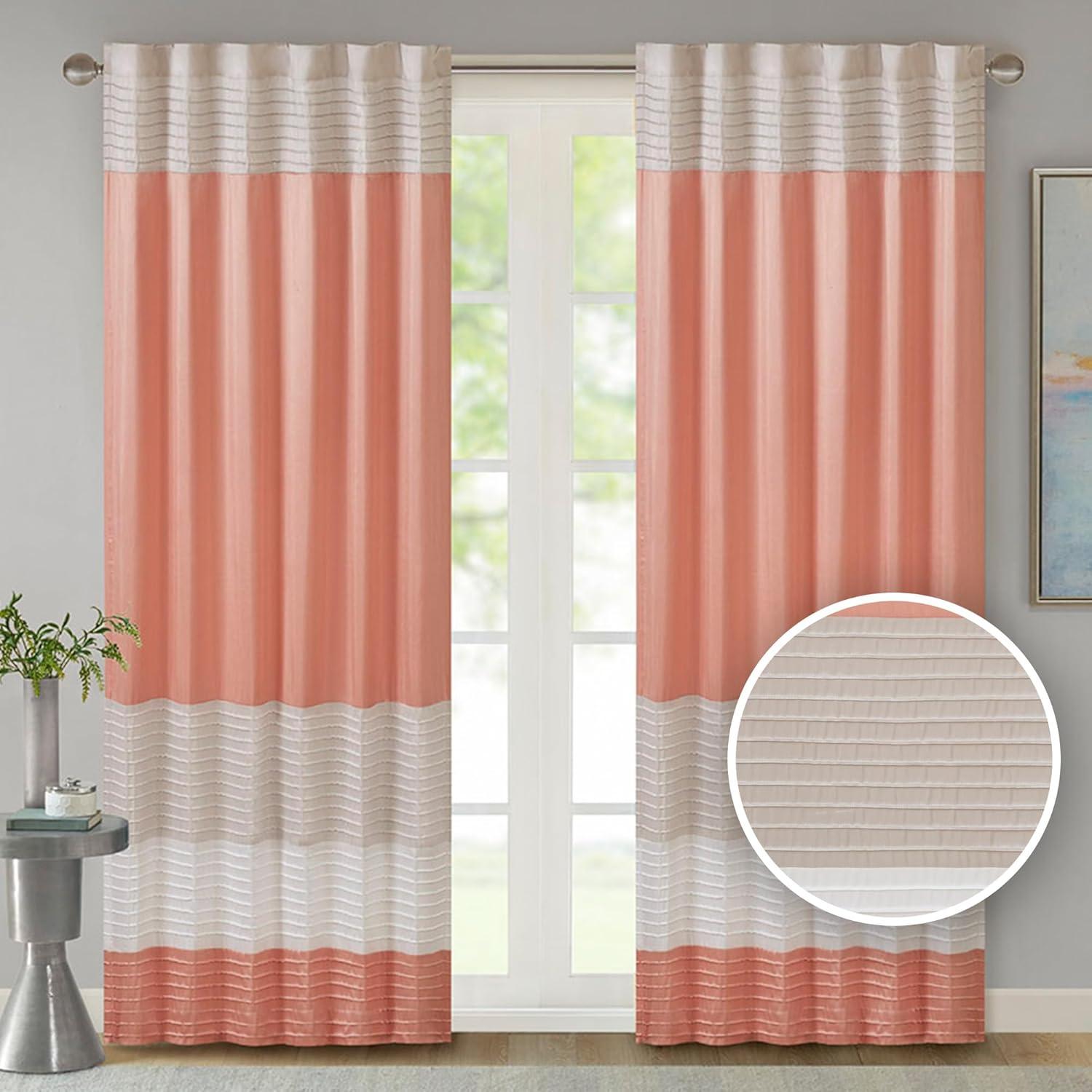 imageMadison Park Amherst Single Panel Faux Silk Rod Pocket Curtain With Privacy Lining for Living Room Window Drapes for Bedroom and Dorm 50x18 BlackCoral