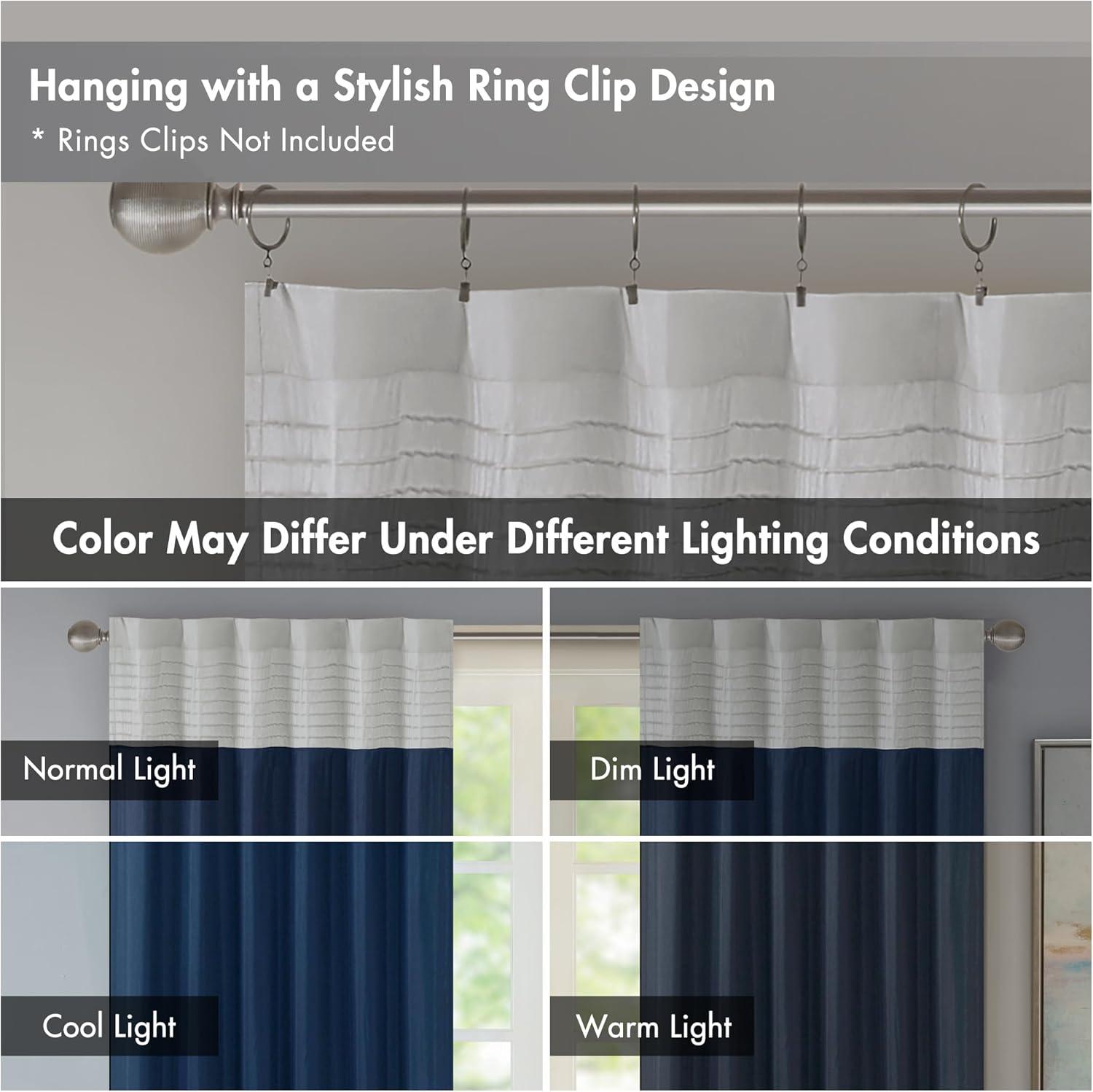 imageMadison Park Amherst Single Panel Faux Silk Rod Pocket Curtain With Privacy Lining for Living Room Window Drapes for Bedroom and Dorm 50x18 BlackNavy