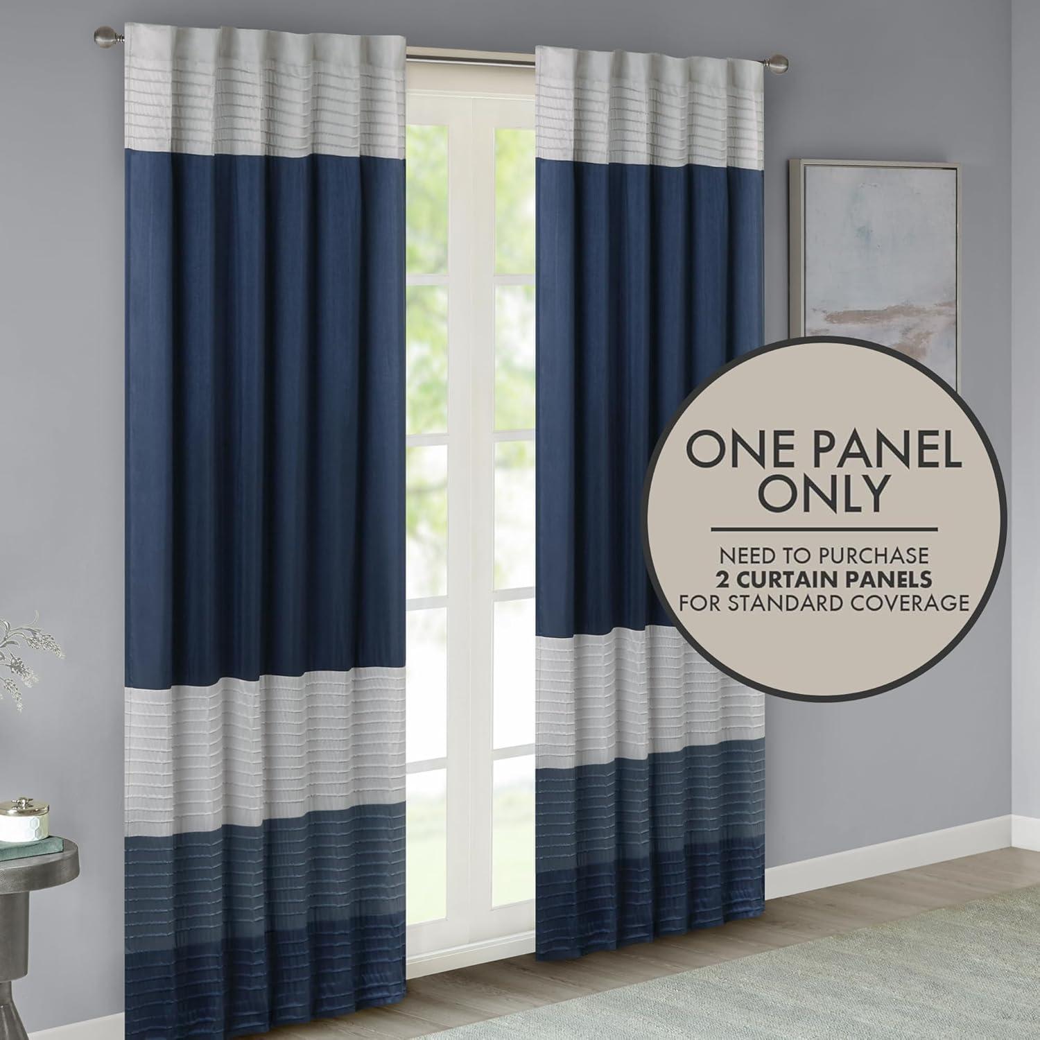 imageMadison Park Amherst Single Panel Faux Silk Rod Pocket Curtain With Privacy Lining for Living Room Window Drapes for Bedroom and Dorm 50x18 BlackNavy