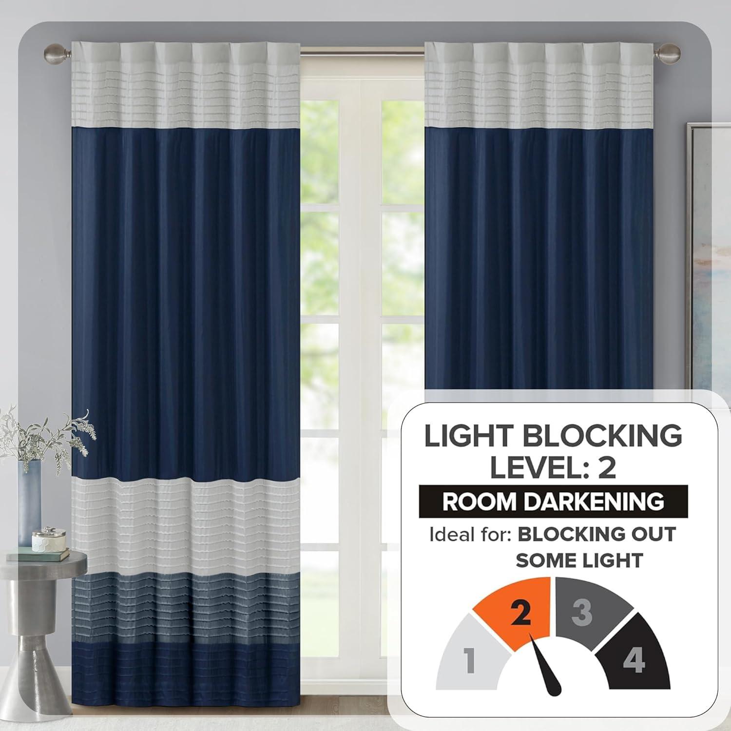 imageMadison Park Amherst Single Panel Faux Silk Rod Pocket Curtain With Privacy Lining for Living Room Window Drapes for Bedroom and Dorm 50x18 BlackNavy