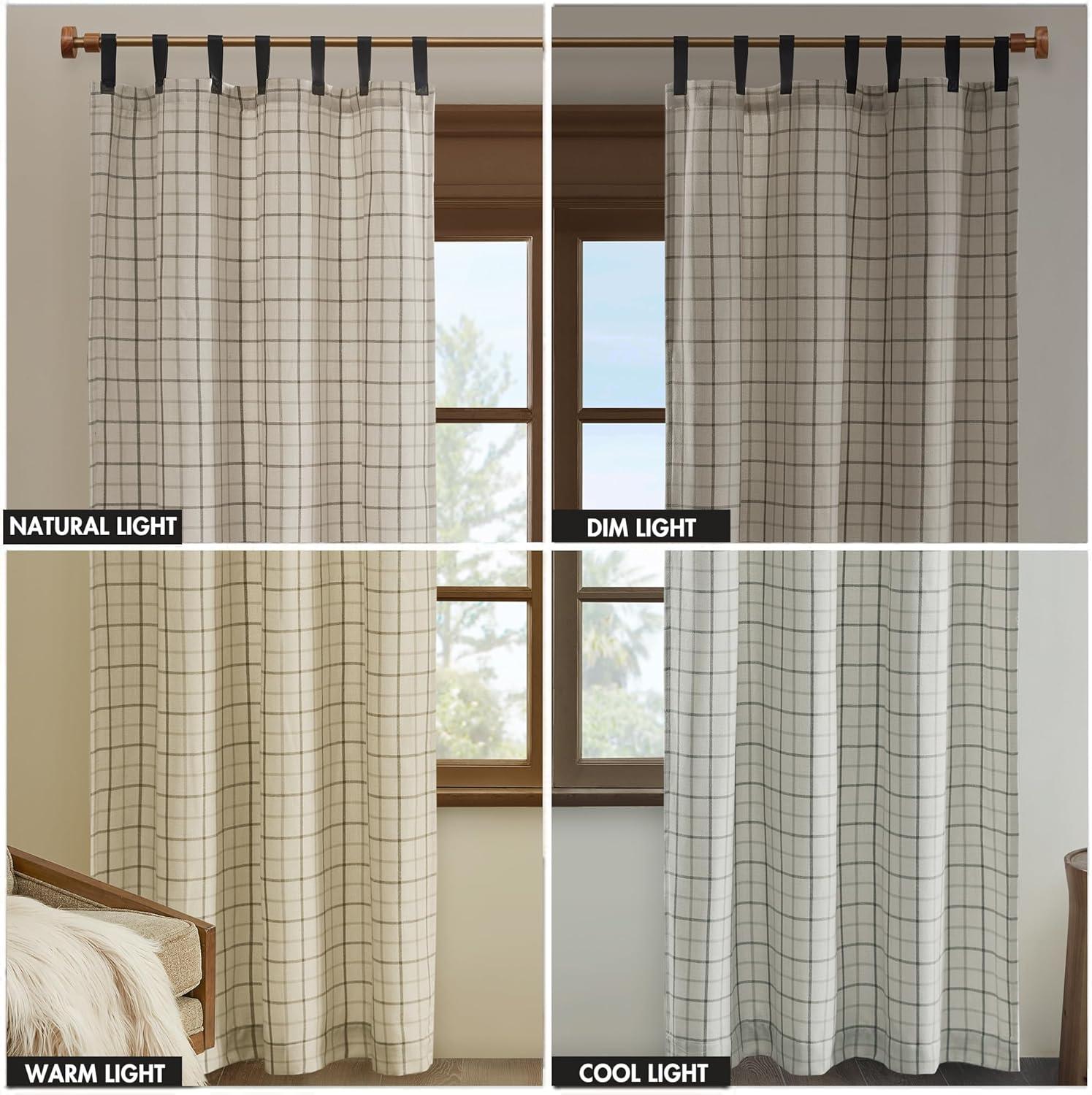 imageMadison Park Anaheim Cabin Plaid Curtain Window Thermal Insulated Fleece Lining Living Room Decor Room Darkening Drape for Bedroom 1Single Panel Pack 50quot x 84quot Rod Pocket NaturalFaux Leather Tab Natural