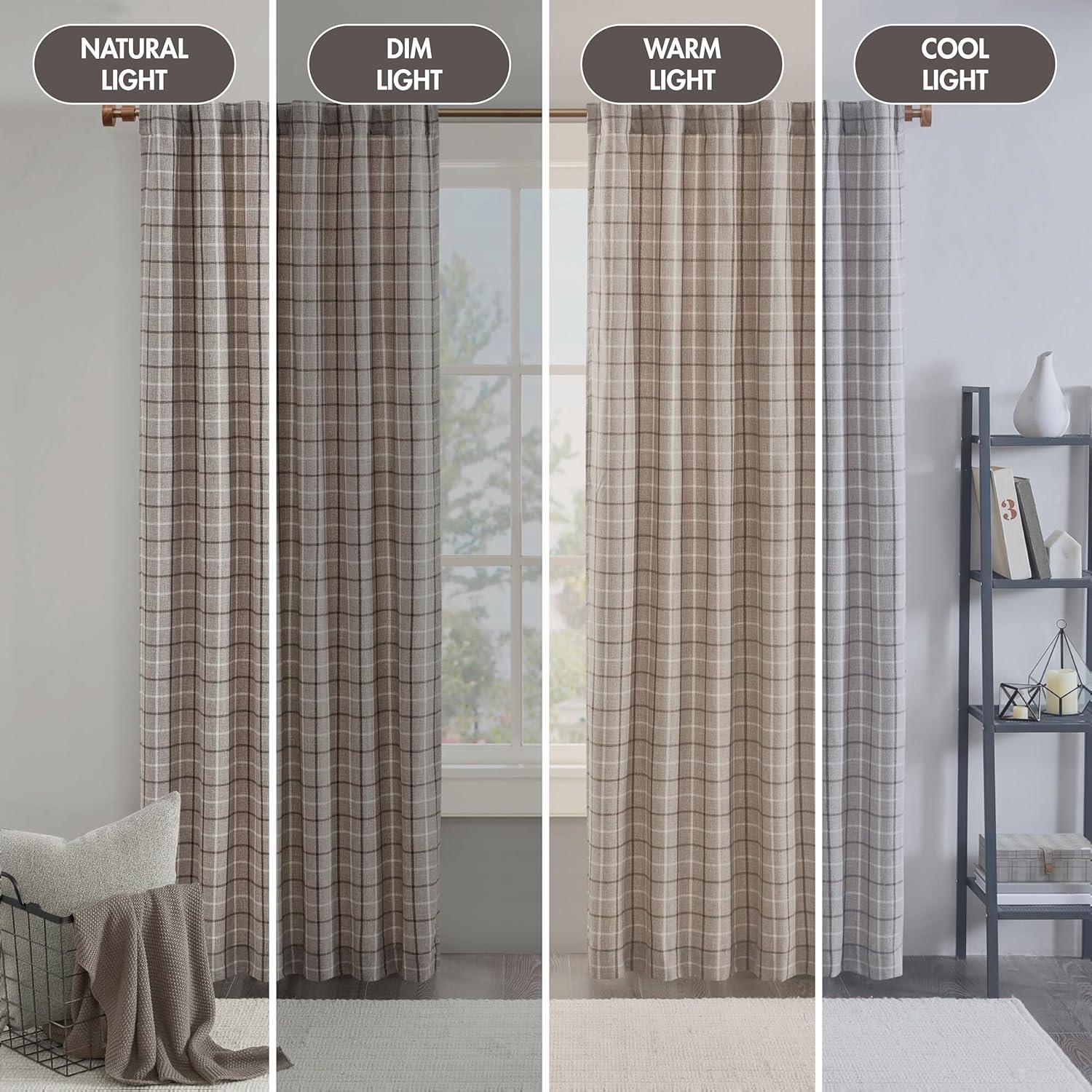 imageMadison Park Anaheim Cabin Plaid Curtain Window Thermal Insulated Fleece Lining Living Room Decor Room Darkening Drape for Bedroom 1Single Panel Pack 50quot x 84quot Rod Pocket NaturalRod Pocket Brown