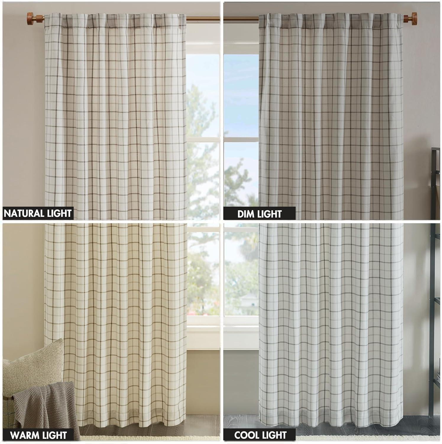 imageMadison Park Anaheim Cabin Plaid Curtain Window Thermal Insulated Fleece Lining Living Room Decor Room Darkening Drape for Bedroom 1Single Panel Pack 50quot x 84quot Rod Pocket NaturalRod Pocket Natural
