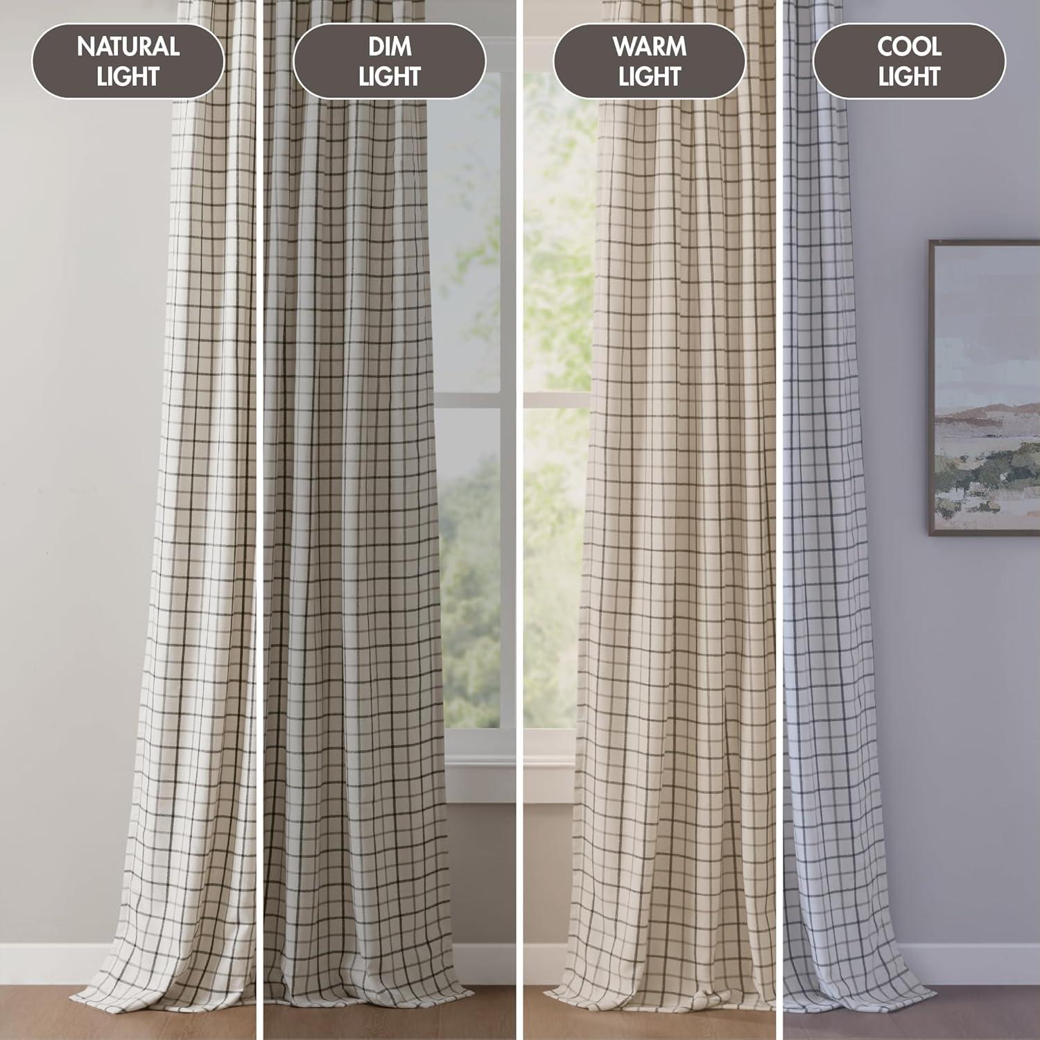 imageMadison Park Anaheim Cabin Plaid Curtain Window Thermal Insulated Fleece Lining Living Room Decor Room Darkening Drape for Bedroom 1Single Panel Pack 50quot x 84quot Rod Pocket NaturalRod Pocket Black