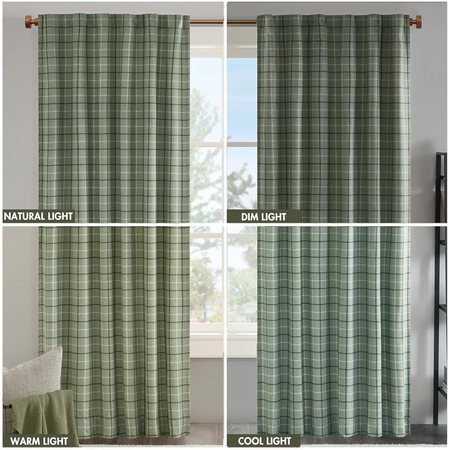 imageMadison Park Anaheim Cabin Plaid Curtain Window Thermal Insulated Fleece Lining Living Room Decor Room Darkening Drape for Bedroom 1Single Panel Pack 50quot x 84quot Rod Pocket NaturalRod Pocket Green
