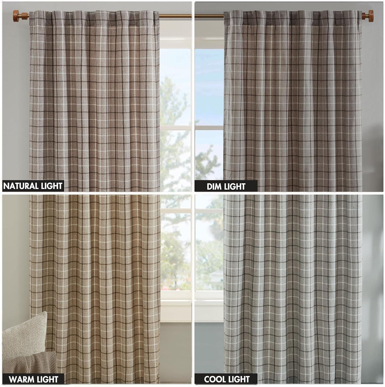 imageMadison Park Anaheim Cabin Plaid Curtain Window Thermal Insulated Fleece Lining Living Room Decor Room Darkening Drape for Bedroom 1Single Panel Pack 50quot x 84quot Rod Pocket NaturalRod Pocket Brown