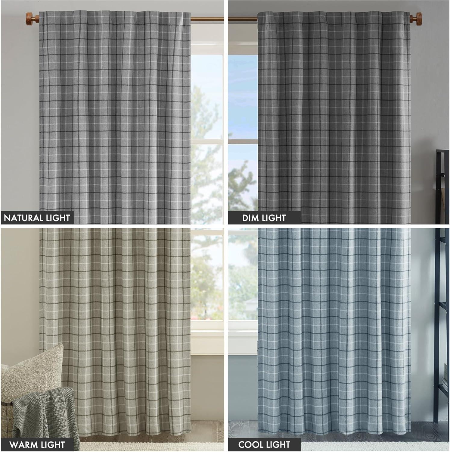 imageMadison Park Anaheim Cabin Plaid Curtain Window Thermal Insulated Fleece Lining Living Room Decor Room Darkening Drape for Bedroom 1Single Panel Pack 50quot x 84quot Rod Pocket NaturalRod Pocket Grey