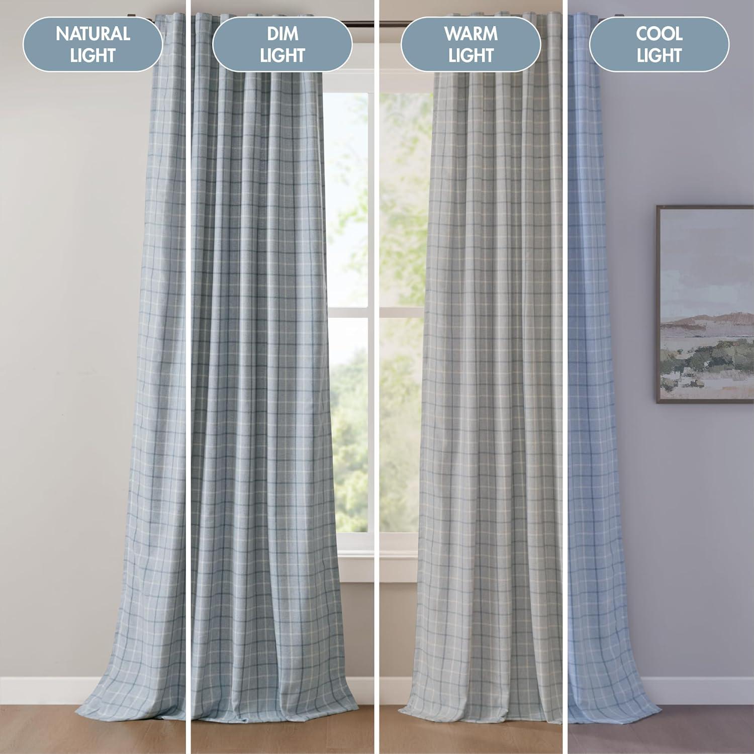 imageMadison Park Anaheim Cabin Plaid Curtain Window Thermal Insulated Fleece Lining Living Room Decor Room Darkening Drape for Bedroom 1Single Panel Pack 50quot x 84quot Rod Pocket NaturalRod Pocket Denim Blue