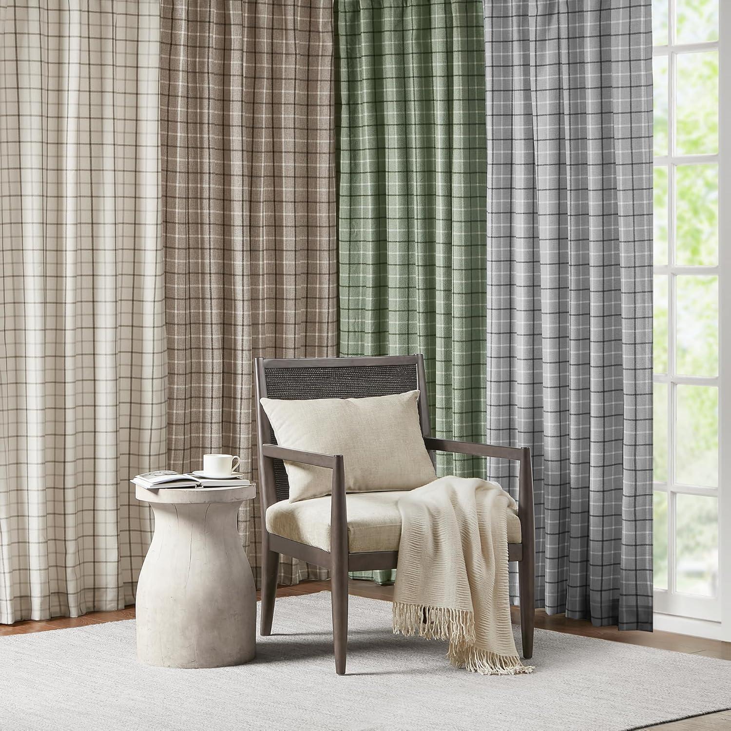 imageMadison Park Anaheim Cabin Plaid Curtain Window Thermal Insulated Fleece Lining Living Room Decor Room Darkening Drape for Bedroom 1Single Panel Pack 50quot x 84quot Rod Pocket NaturalRod Pocket Green