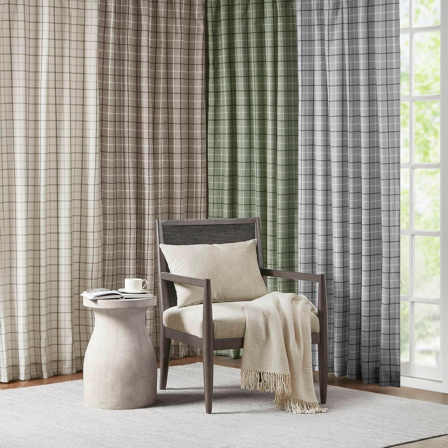 imageMadison Park Anaheim Cabin Plaid Curtain Window Thermal Insulated Fleece Lining Living Room Decor Room Darkening Drape for Bedroom 1Single Panel Pack 50quot x 84quot Rod Pocket NaturalRod Pocket Brown