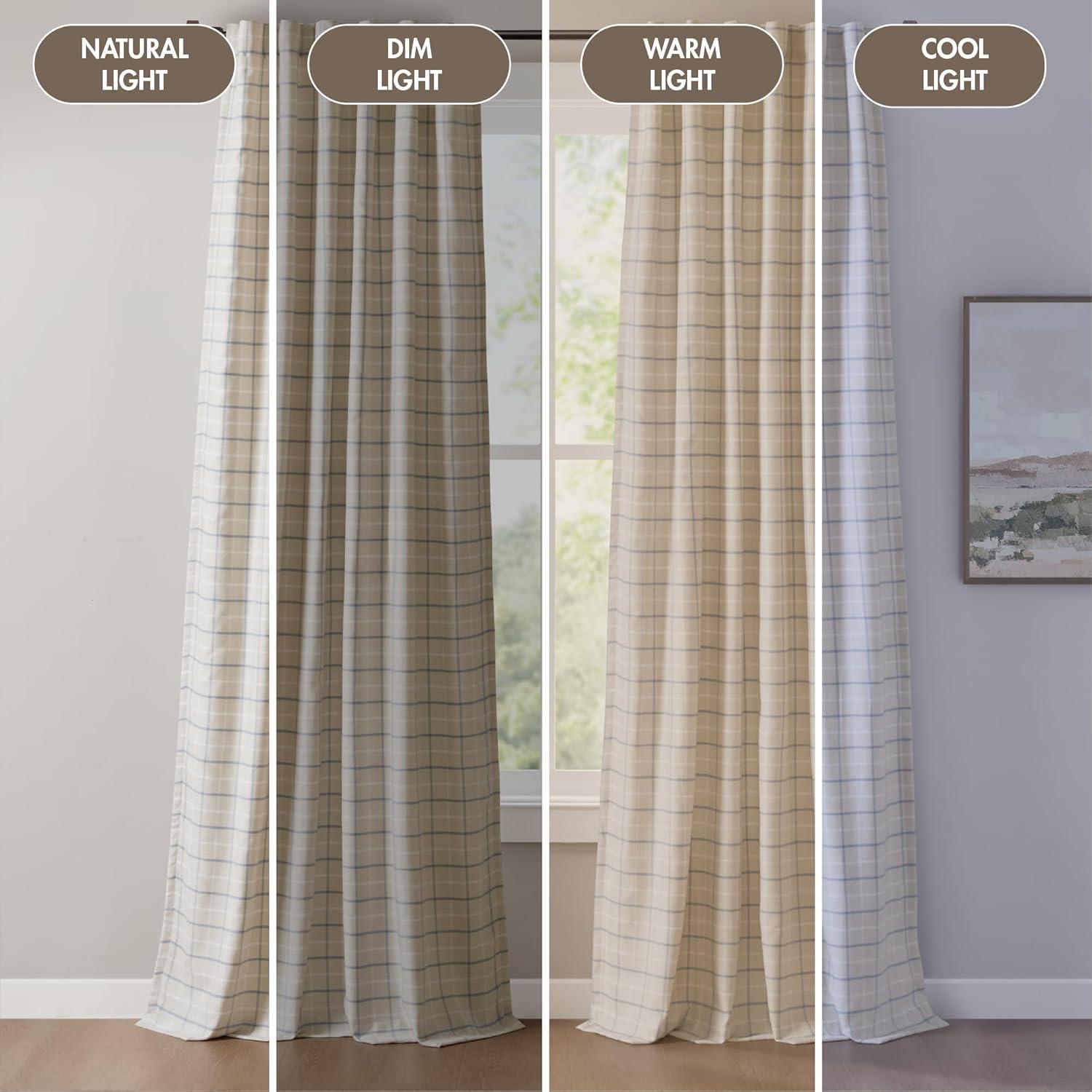imageMadison Park Anaheim Cabin Plaid Curtain Window Thermal Insulated Fleece Lining Living Room Decor Room Darkening Drape for Bedroom 1Single Panel Pack 50quot x 84quot Rod Pocket NaturalRod Pocket Linen Blue
