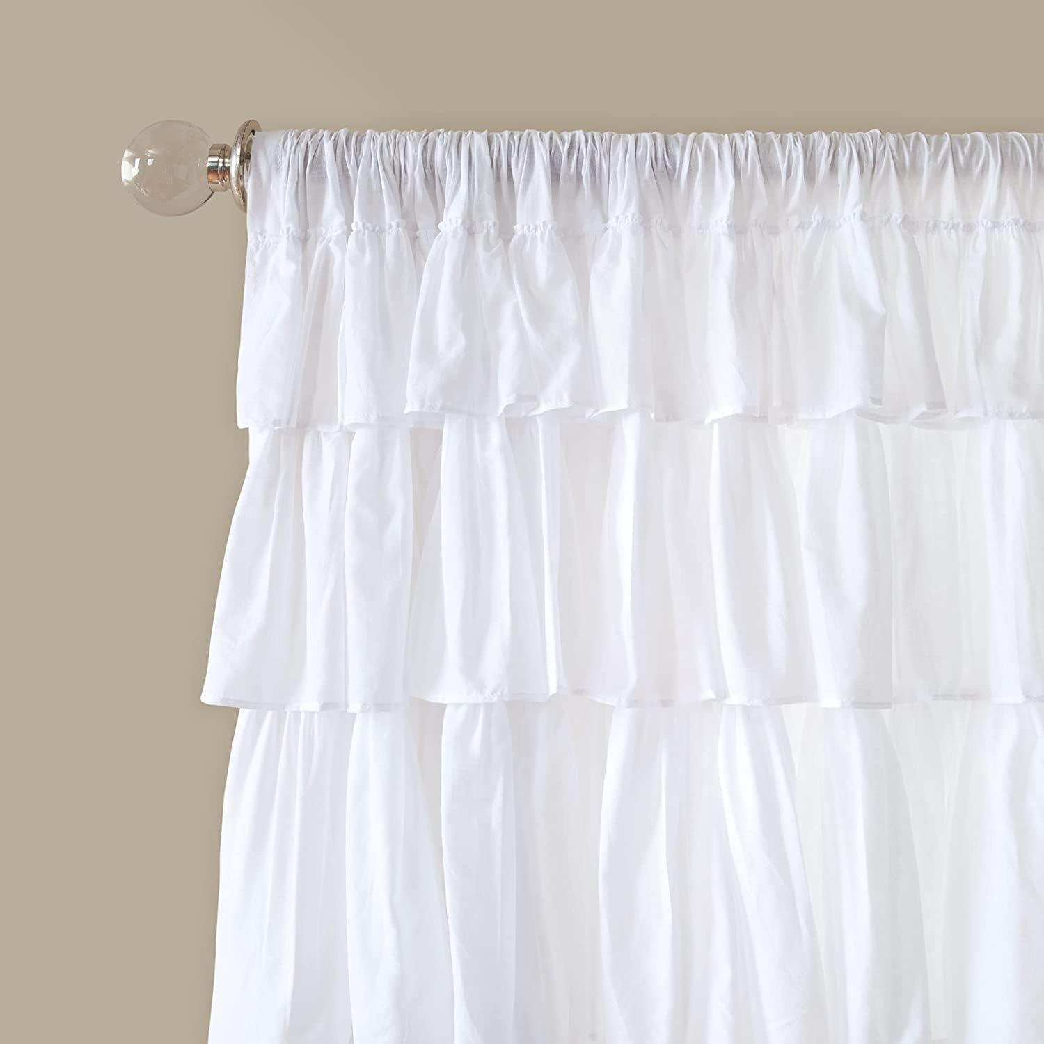 imageMadison Park Anna Oversized Ruffle Rod Pocket Valance Classic Vintage Cotton Valances for Window 50X18quot White50W x 63L Pack of 1