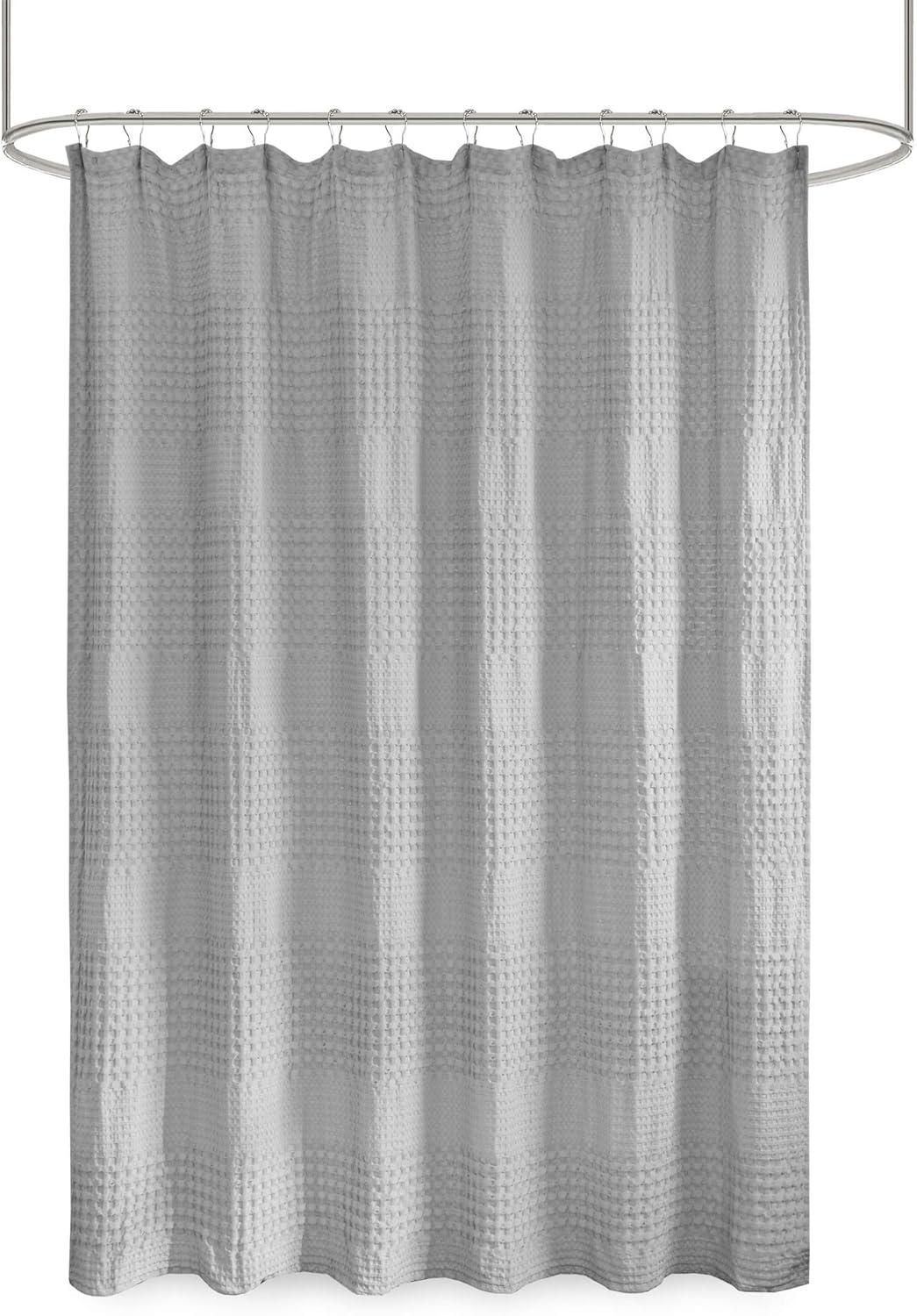 imageMadison Park Arlo 100 Cotton Shower Curtain Texture Waffle Weave Design 800 GSM Hotel Quality Soft Trendy Bathroom Dcor Machine Washable Bathtub Fabric Privacy Screen 72quot x 72quot WhiteGrey