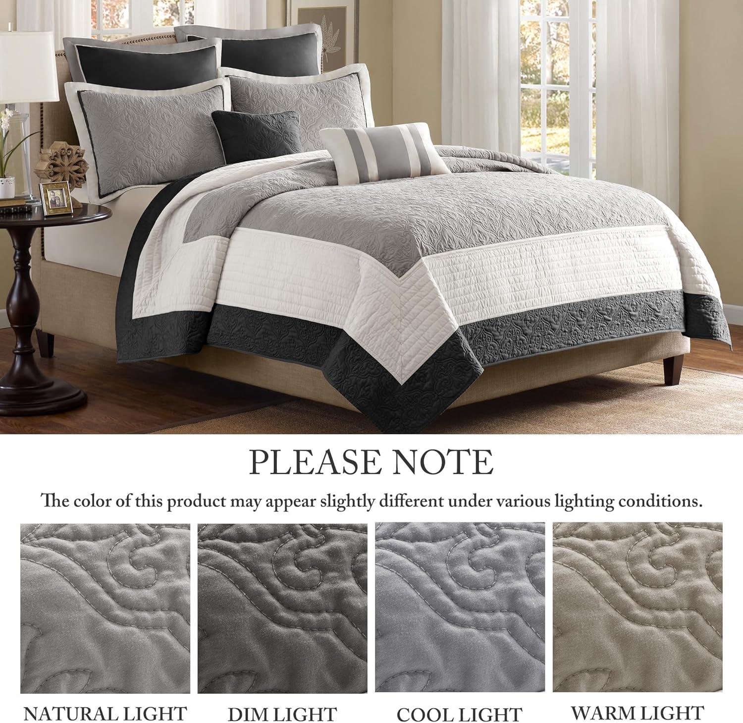 imageMadison Park Attingham Reversible Quilt Set All Season Breathable Coverlet Lightweight Cozy Bedding Layers Matching Shams FullQueen90quotx90quot Navy 7 PieceBlack Multi 7pcs