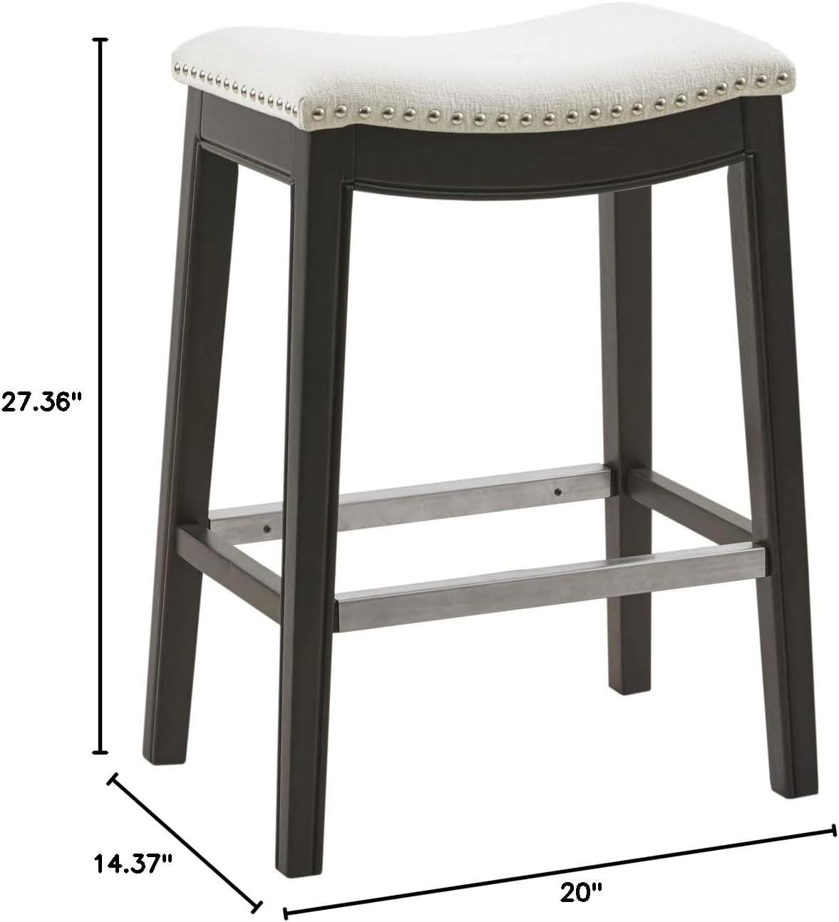 imageMadison Park Belfast Bar Stools Contour Padded Seat Nail Head Trim Modern Kitchen Counter Chair Solid Hardwood Metal Kickplate Footrest Dining Room Accent Furniture LinenCream