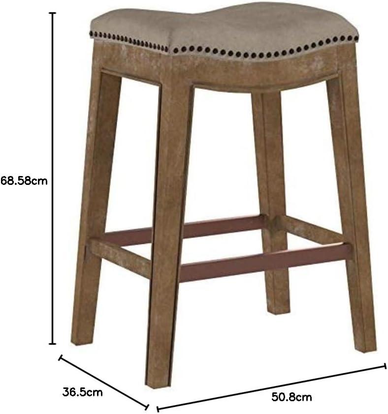 imageMadison Park Belfast Bar Stools Contour Padded Seat Nail Head Trim Modern Kitchen Counter Chair Solid Hardwood Metal Kickplate Footrest Dining Room Accent Furniture LinenLinen