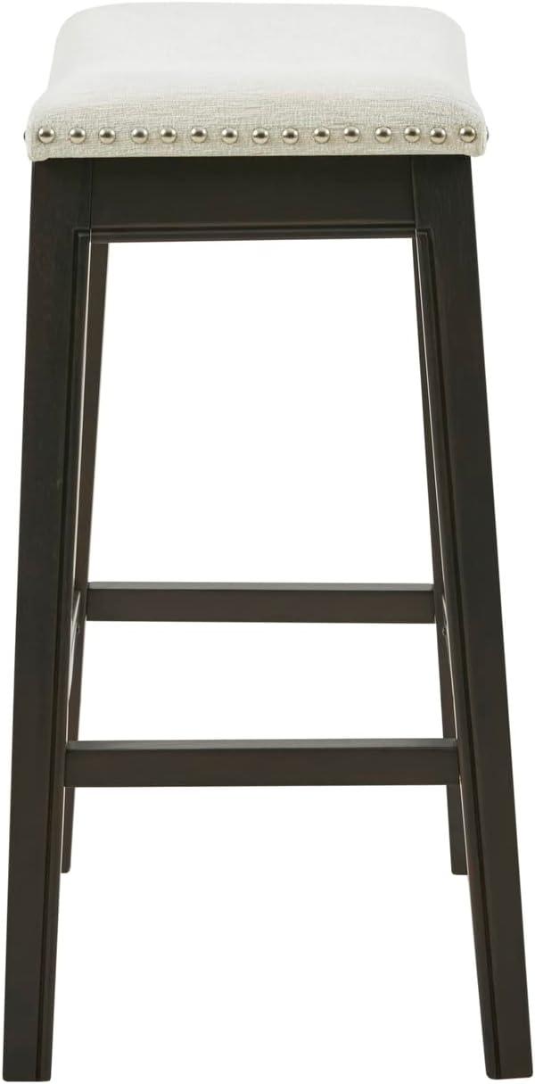 imageMadison Park Belfast Bar Stools Contour Padded Seat Nail Head Trim Modern Kitchen Counter Chair Solid Hardwood Metal Kickplate Footrest Dining Room Accent Furniture LinenCream