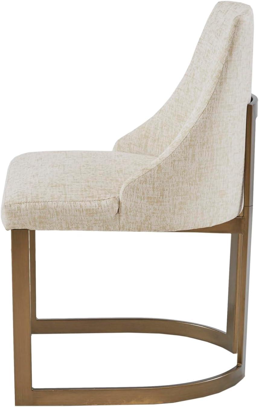 imageMadison Park Bryce Parsons Upholstered Accent Dining Chairs Set of 2 Padded Seat with Cushion Antique Gold Metal Frame Back and Sled Leg Contemporary Modern Chic for Kitchen Cream 2 PieceCream