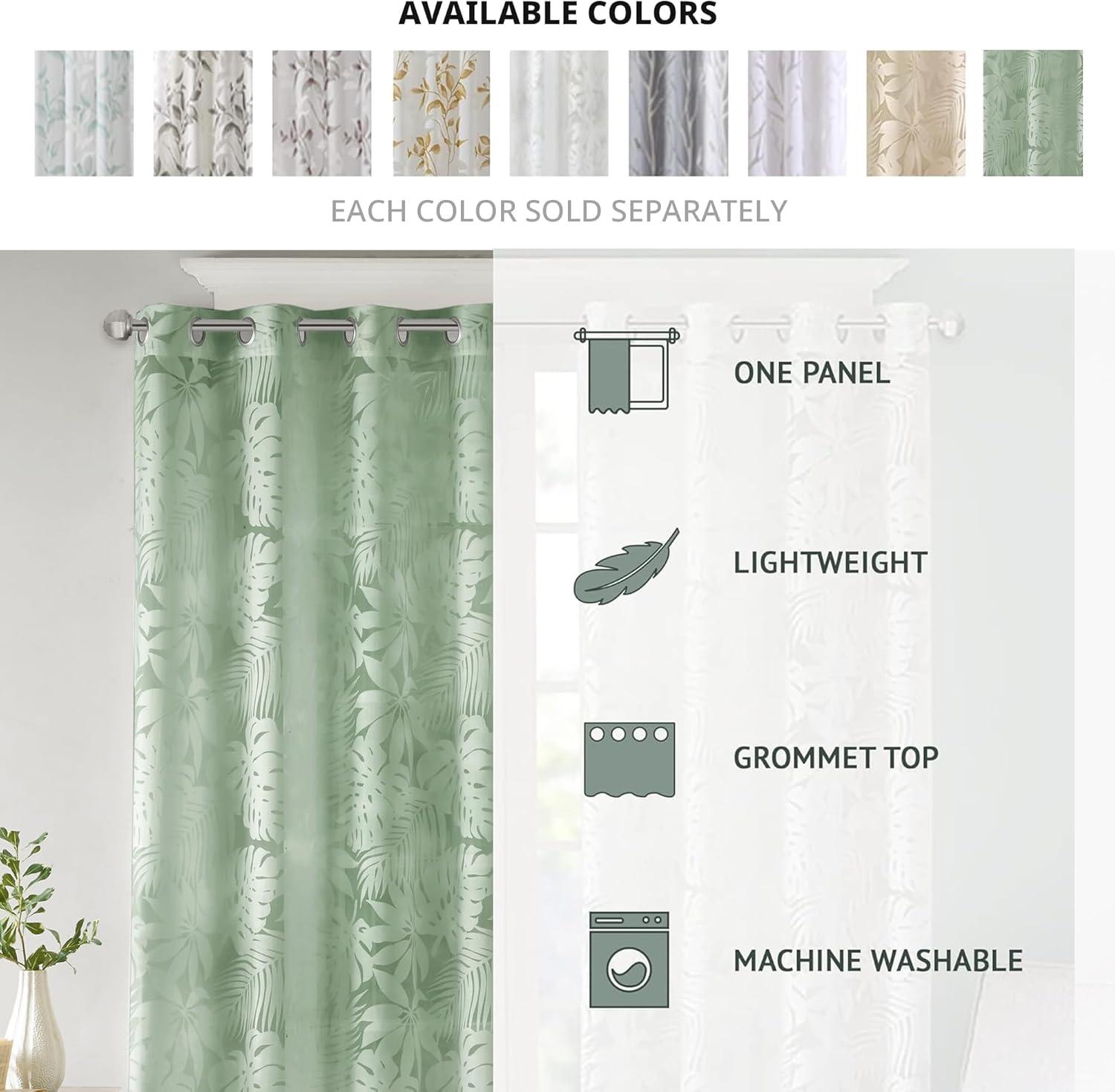 imageMadison Park Cecily Semi Sheer SINGLE Panel Window Curtain Burnout Botanical Print Easy To Hang Fits up to 125quot Diameter Rod 50x84quot Leaves AquaLeilani Sage Green