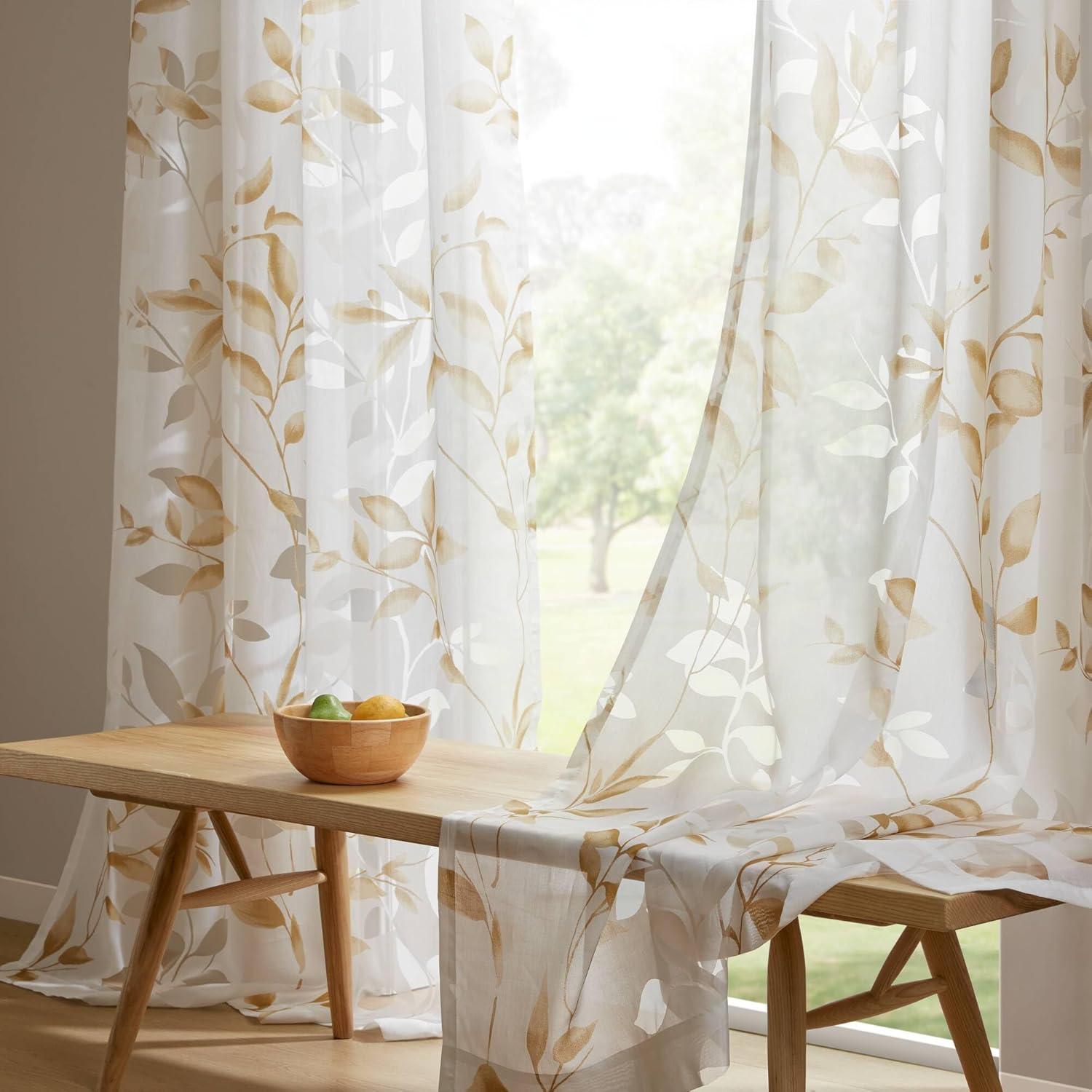imageMadison Park Cecily Semi Sheer SINGLE Panel Window Curtain Burnout Botanical Print Easy To Hang Fits up to 125quot Diameter Rod 50x84quot Leaves AquaLeaves Yellow