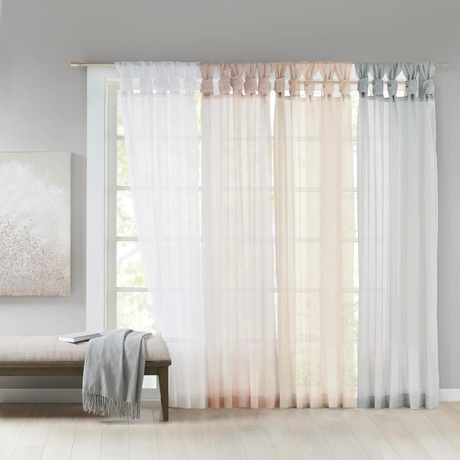 imageMadison Park Ceres DIY Twisted Tab Sheer Curtain Pair Panels Lightweight Window Treatment Voile Privacy Light Filtering Drape for Bedroom and Apartment 50 in x 84 in White 2 PieceLight Grey