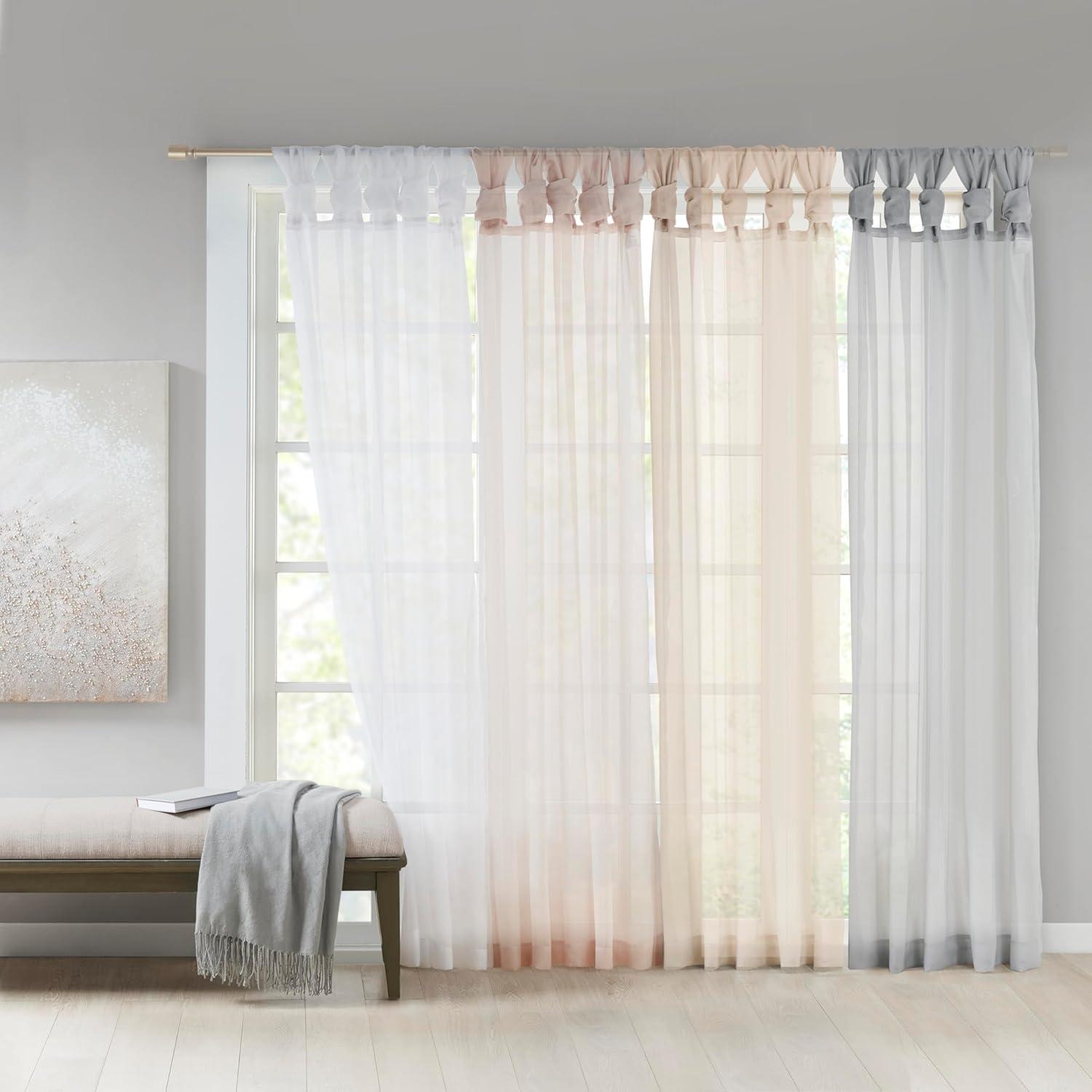 imageMadison Park Ceres DIY Twisted Tab Sheer Curtain Pair Panels Lightweight Window Treatment Voile Privacy Light Filtering Drape for Bedroom and Apartment 50 in x 84 in White 2 PieceIvory