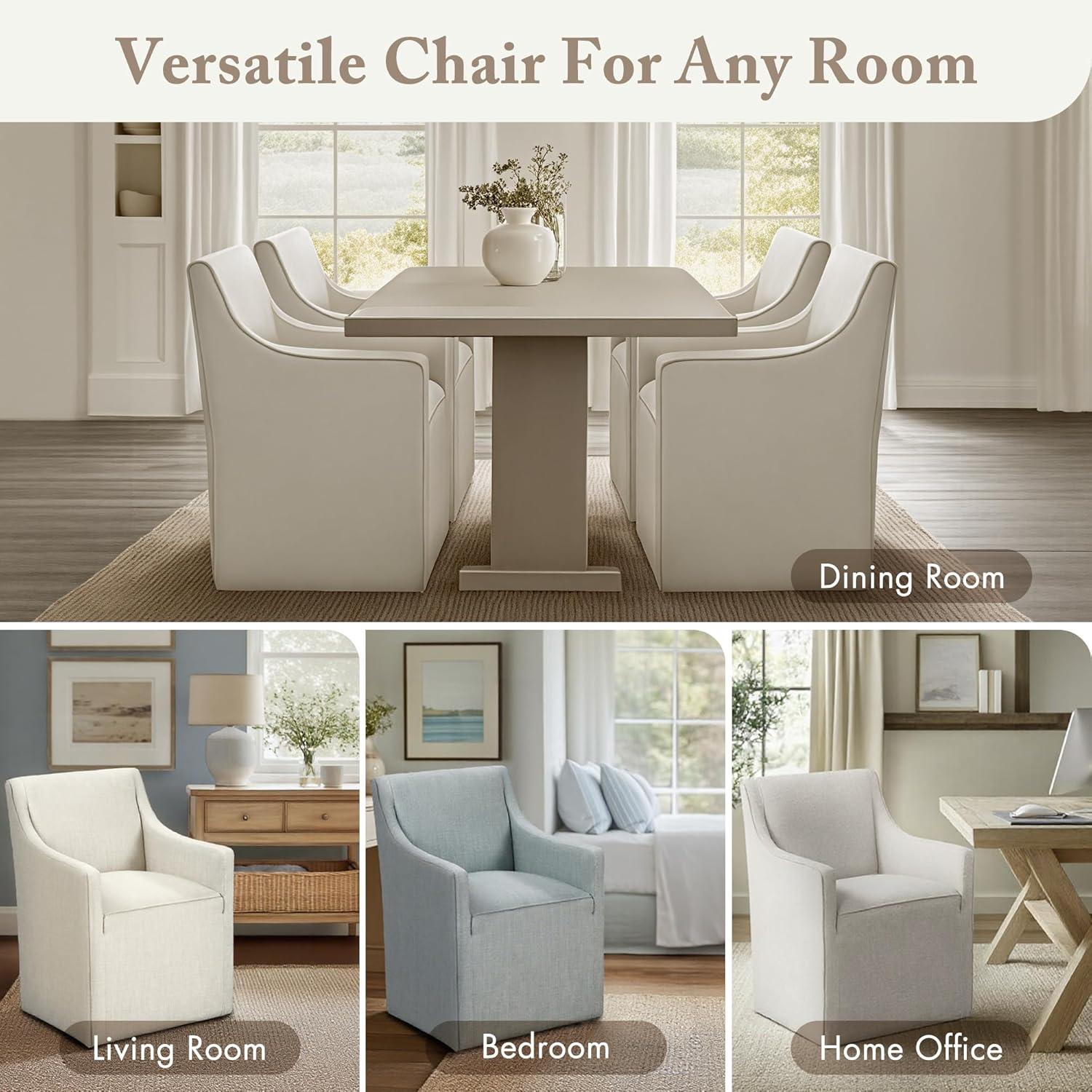 imageMadison Park Charlotte Dining Chair with Hidden Casters Accent Chair 20quot Thick Seat Cushion Upholstered Padded Modern Farmhouse Dining Chair Side Chair Fully Assembled Chair 34quot H GreyCream