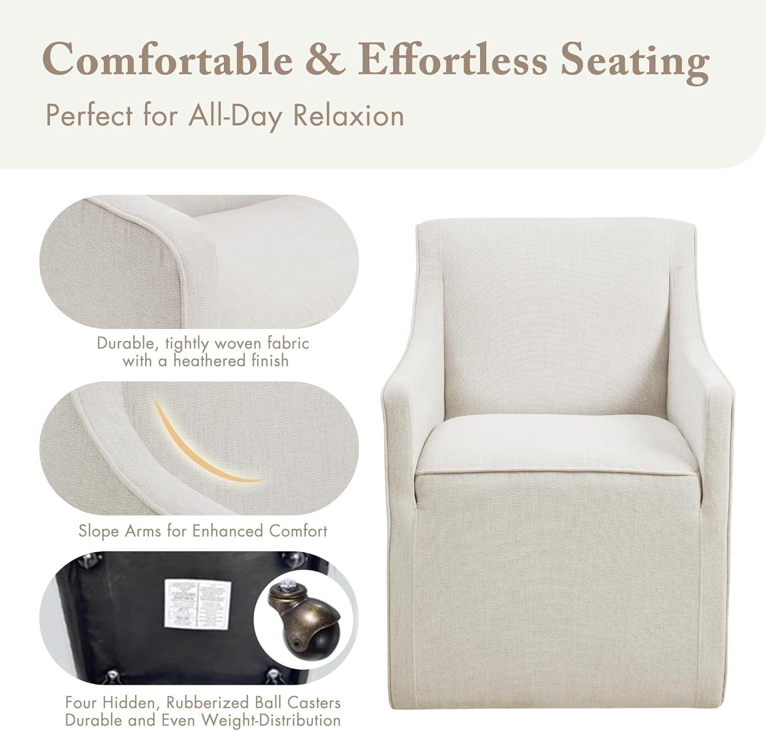 imageMadison Park Charlotte Dining Chair with Hidden Casters Accent Chair 20quot Thick Seat Cushion Upholstered Padded Modern Farmhouse Dining Chair Side Chair Fully Assembled Chair 34quot H GreyCream