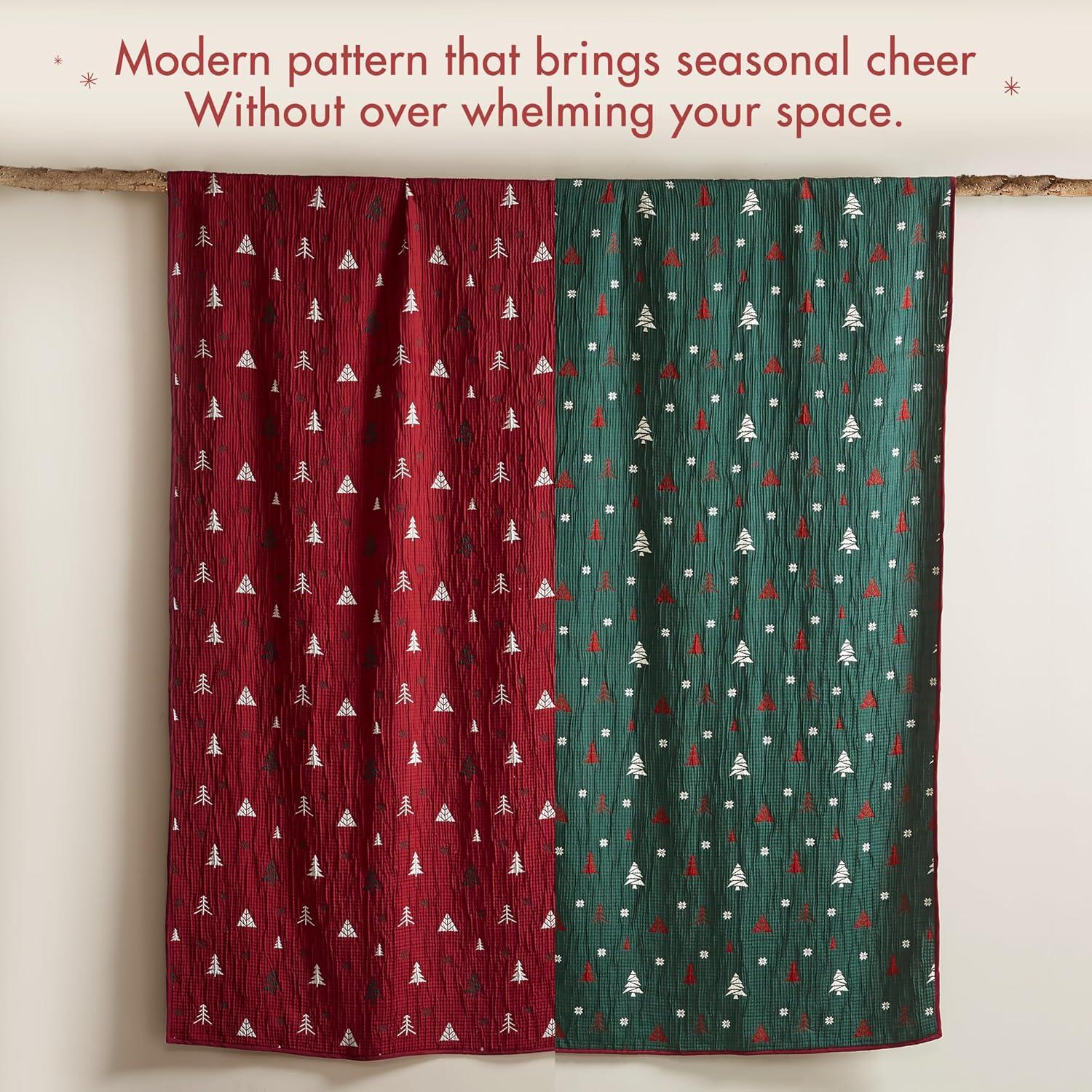 imageMadison Park Christmas Coverlet Set Festive Jacquard Design 3 Piece Set All Season Reversible Bedspread Lightweight Bedding Layer Shams Queen RedGreenQueen