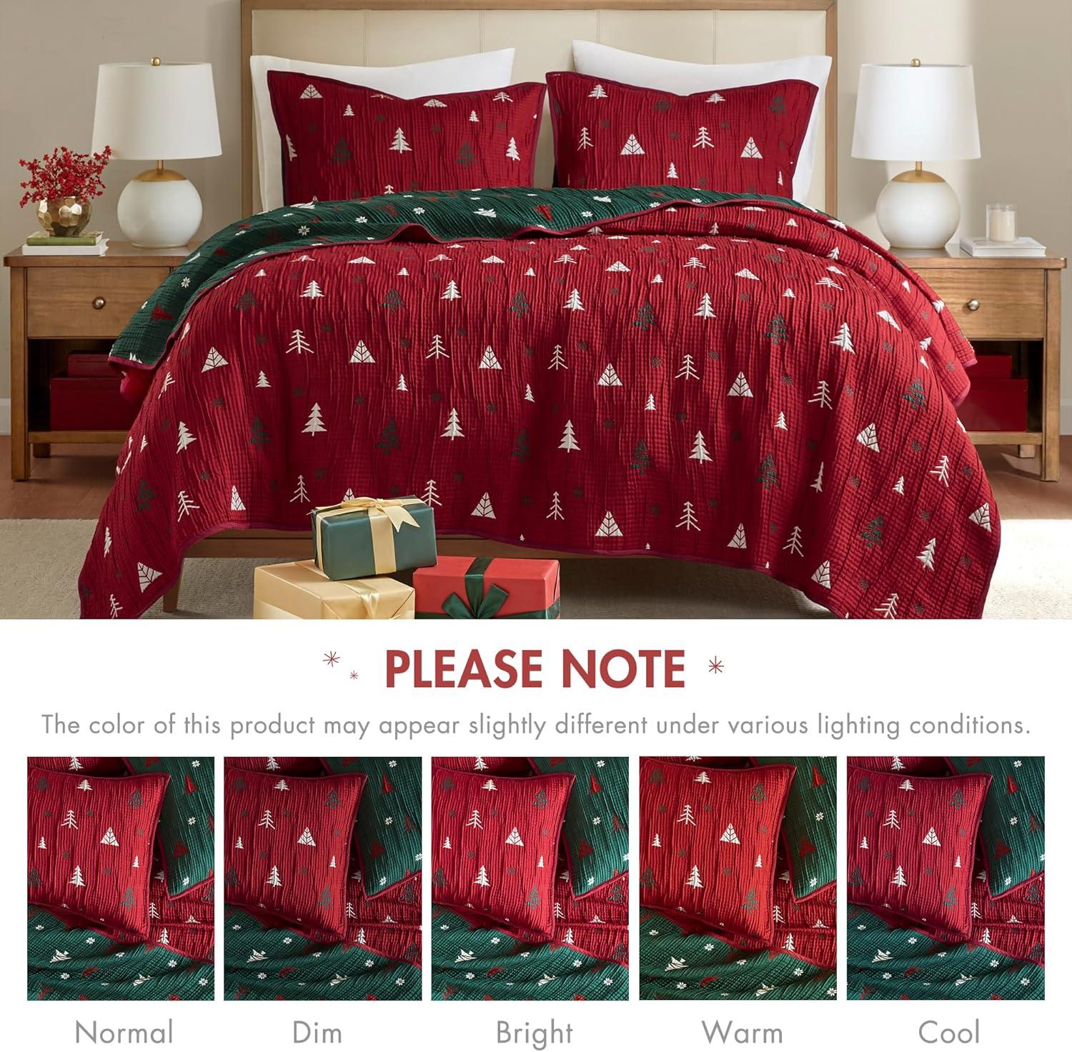 imageMadison Park Christmas Coverlet Set Festive Jacquard Design 3 Piece Set All Season Reversible Bedspread Lightweight Bedding Layer Shams Queen RedGreenQueen