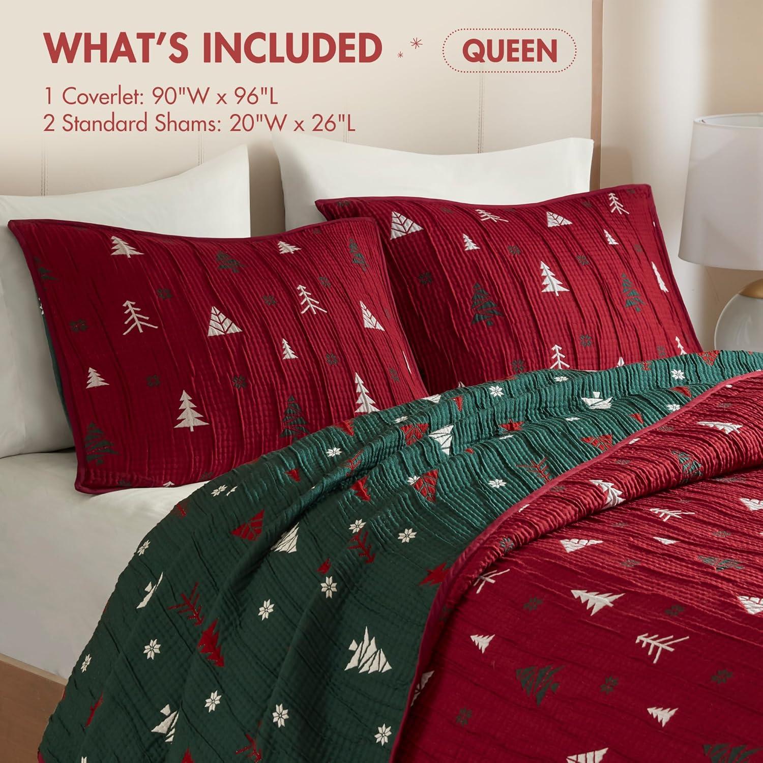imageMadison Park Christmas Coverlet Set Festive Jacquard Design 3 Piece Set All Season Reversible Bedspread Lightweight Bedding Layer Shams Queen RedGreenQueen
